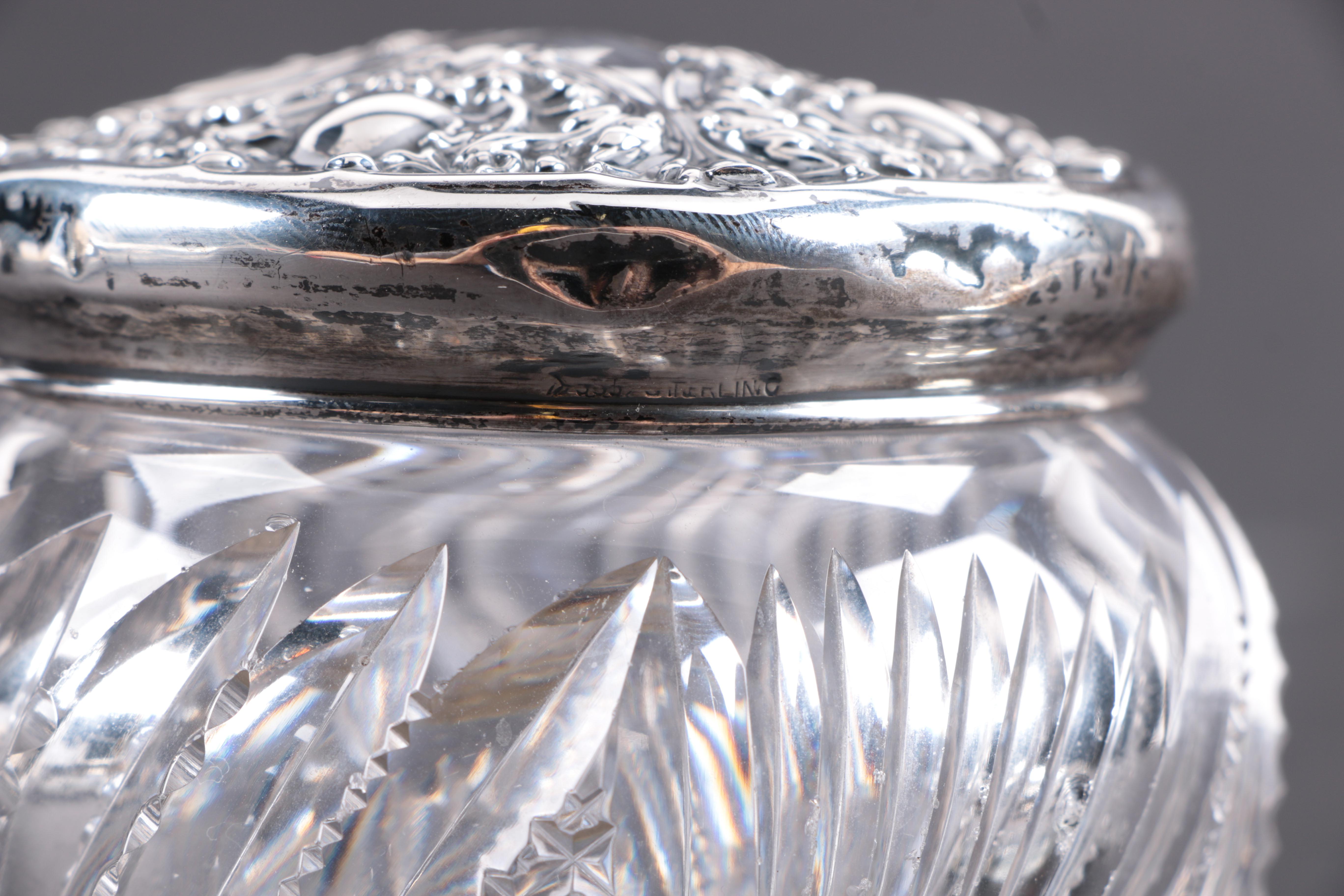 Two Sterling and Crystal Vanity Powder Jars