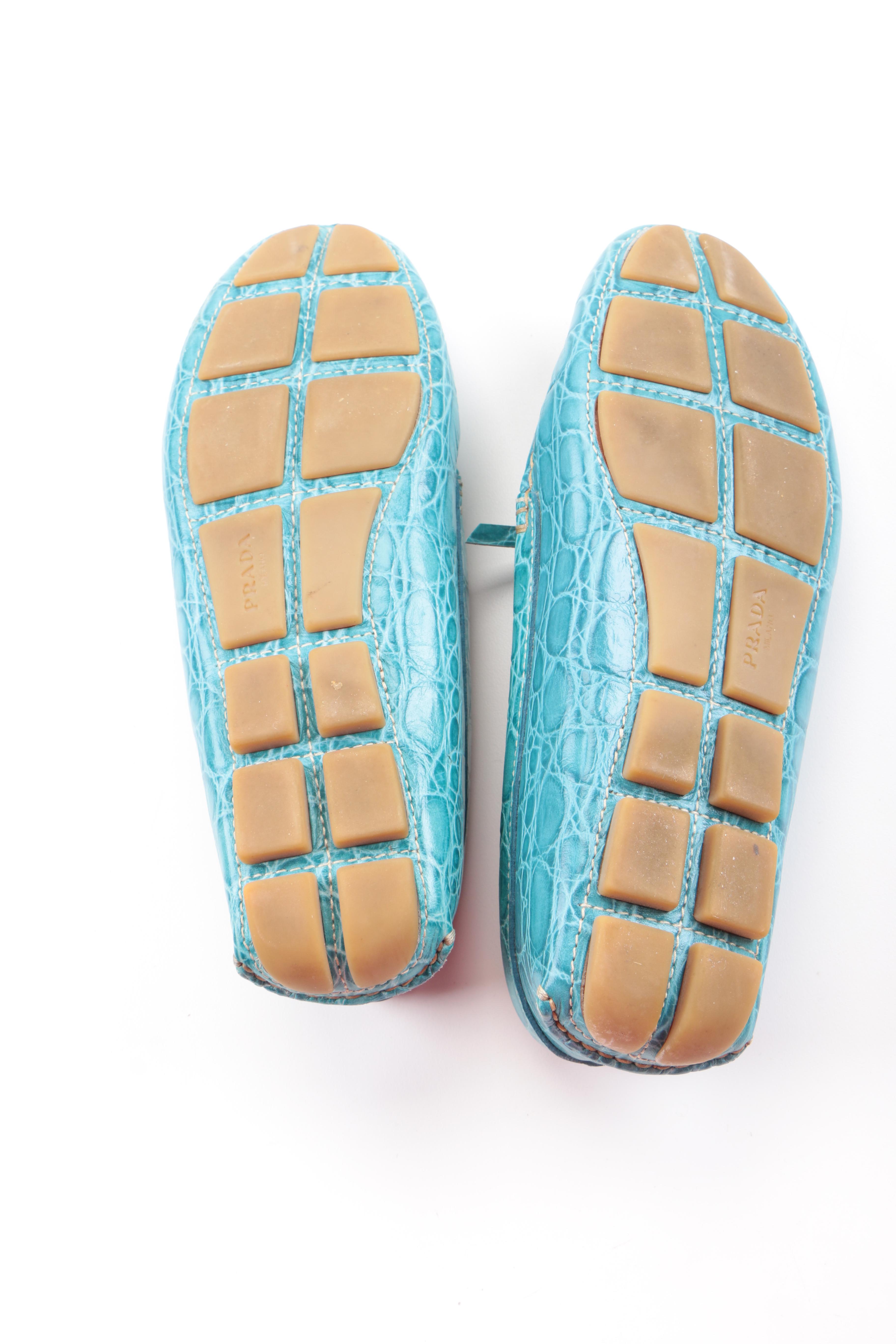 Prada Blue Embossed Leather Loafers