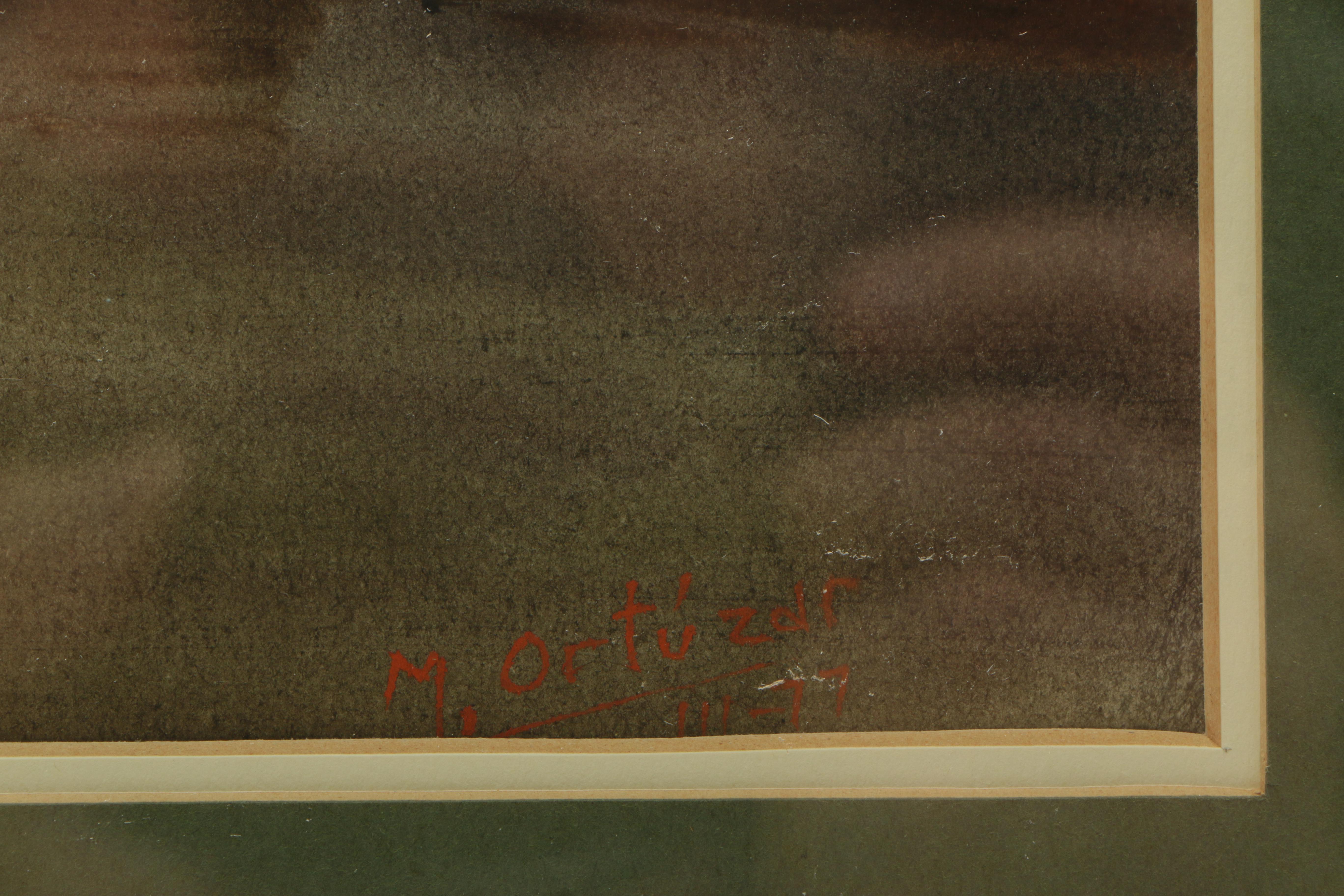 Mariano Ortuzar Watercolor of a Sunset Over Water