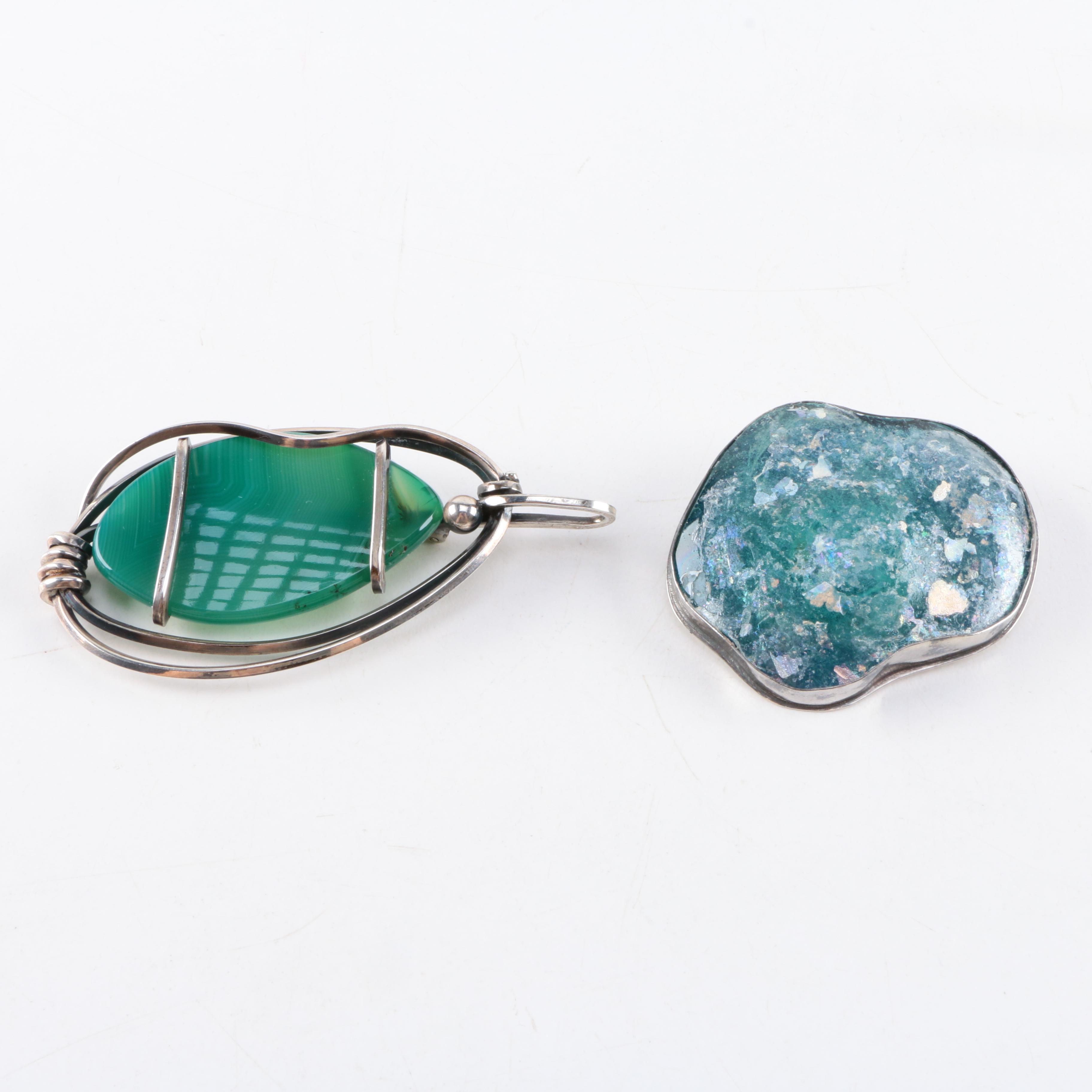 Sterling Brooches Otto Robert Bade Agate Converter and Excavated Glass