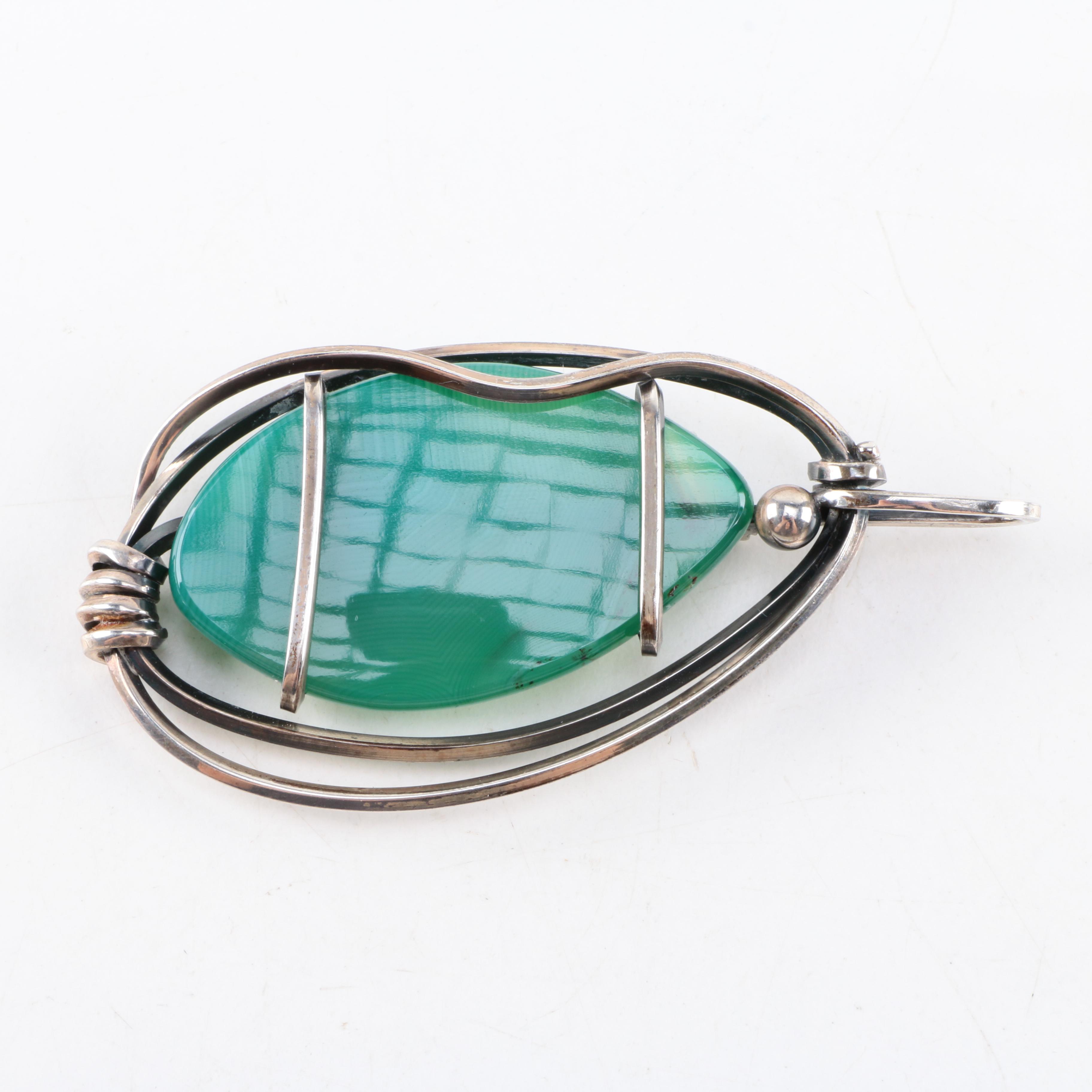 Sterling Brooches Otto Robert Bade Agate Converter and Excavated Glass