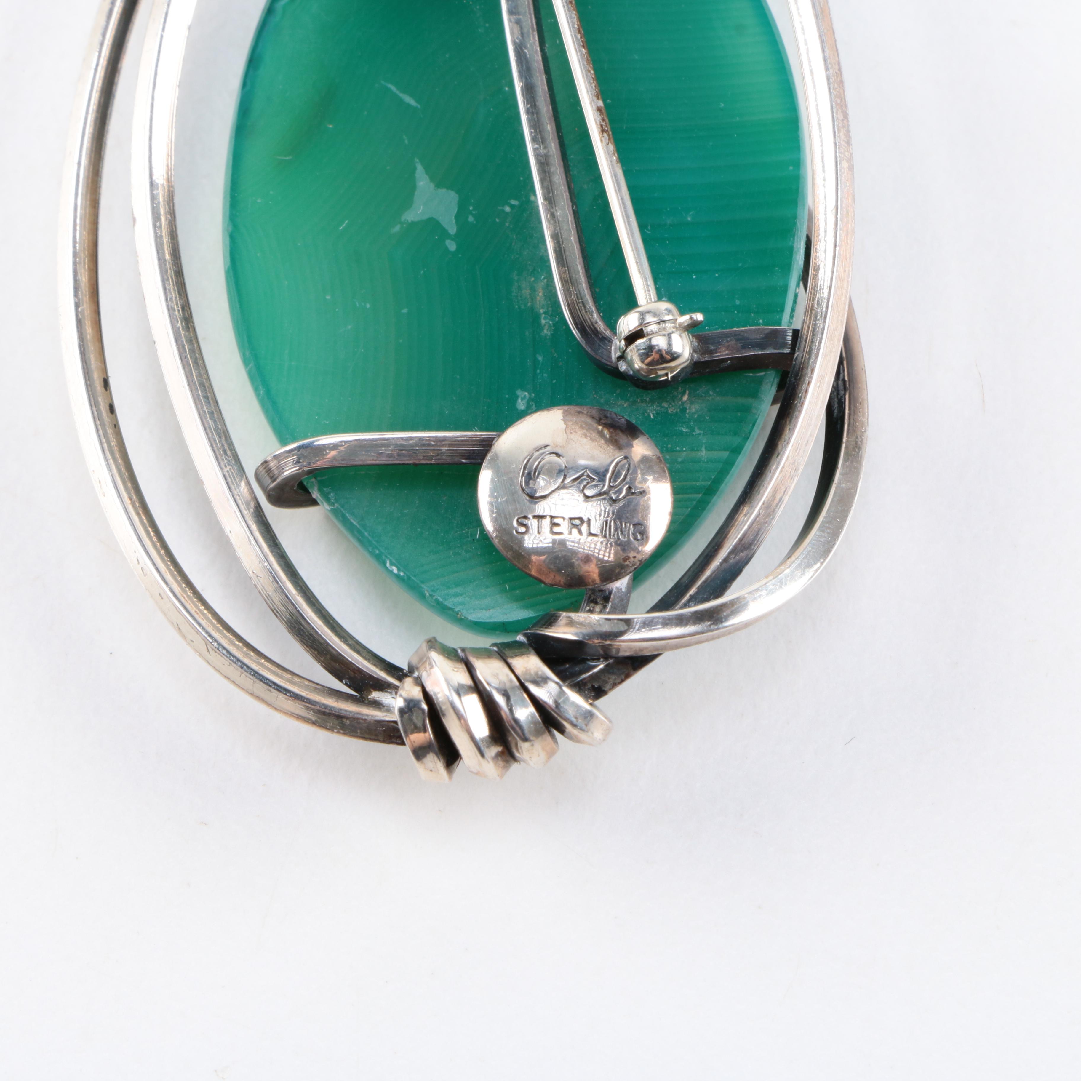 Sterling Brooches Otto Robert Bade Agate Converter and Excavated Glass