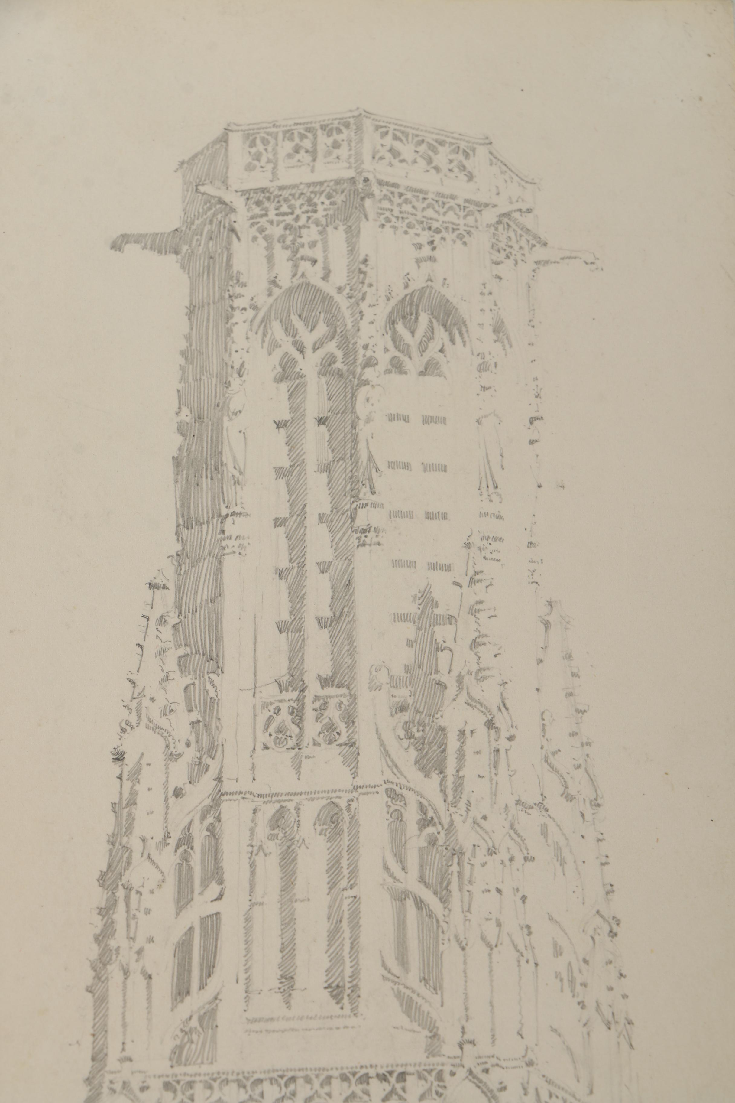 Watercolor and Graphite Sketches of European Architecture Attributed to Maurice Feather