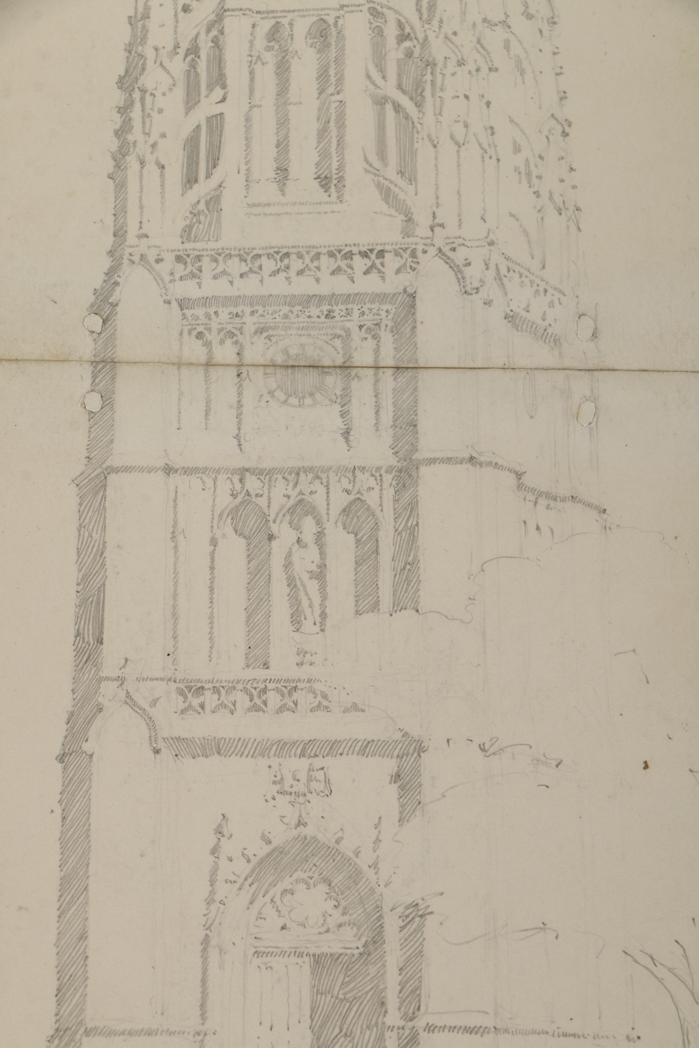 Watercolor and Graphite Sketches of European Architecture Attributed to Maurice Feather