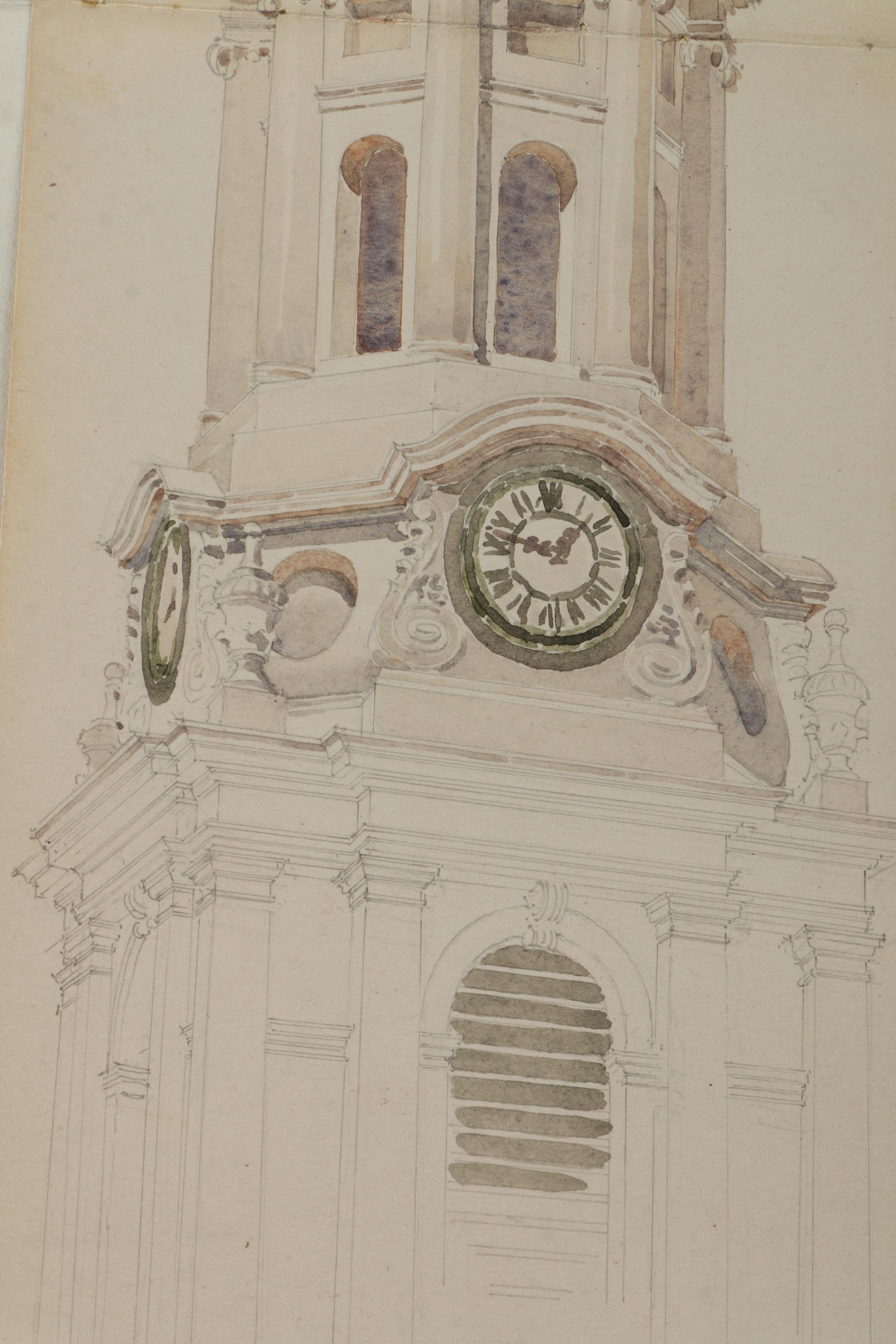 Watercolor and Graphite Sketches of European Architecture Attributed to Maurice Feather