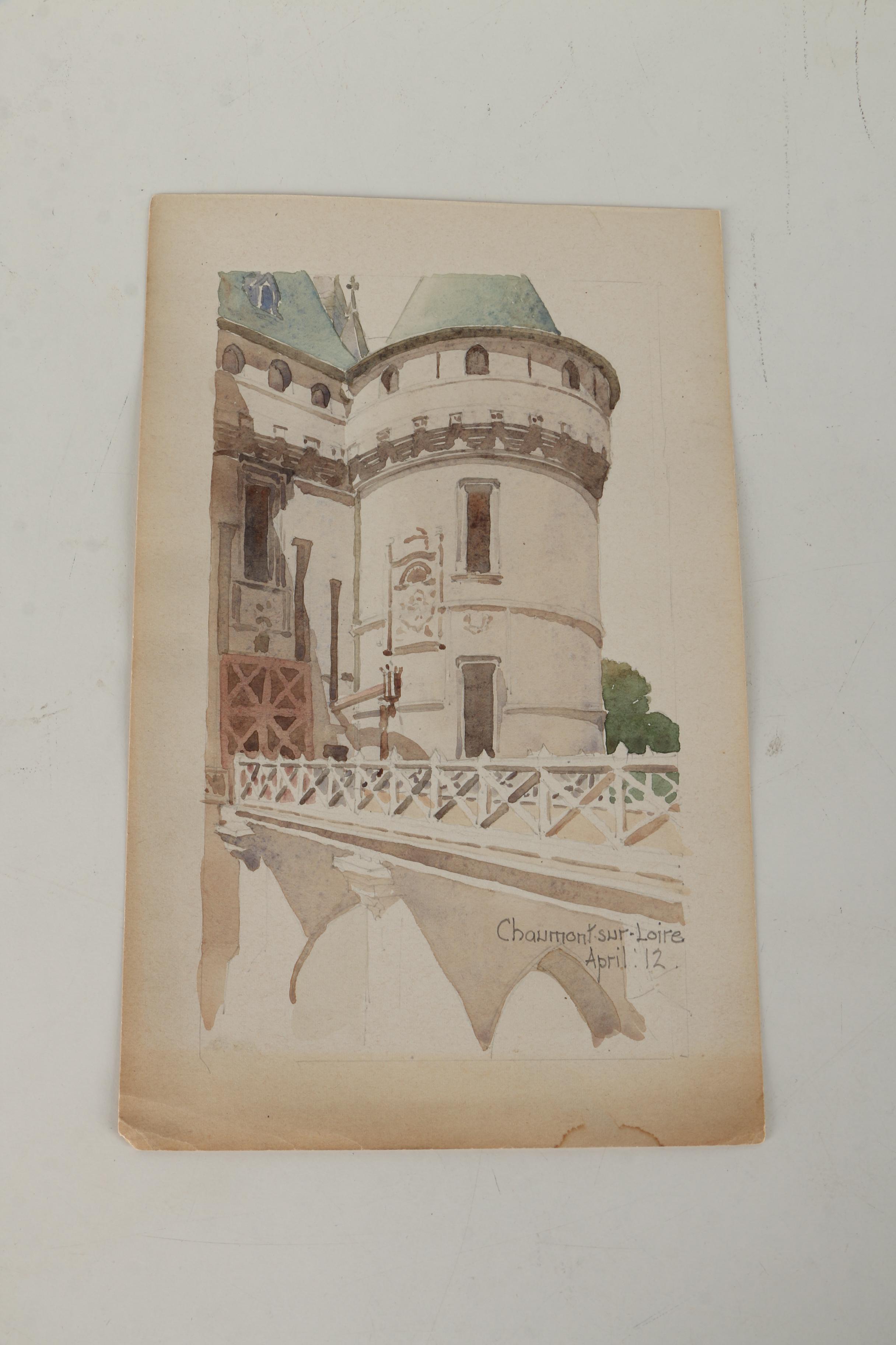 Watercolor and Graphite Sketches of European Architecture Attributed to Maurice Feather