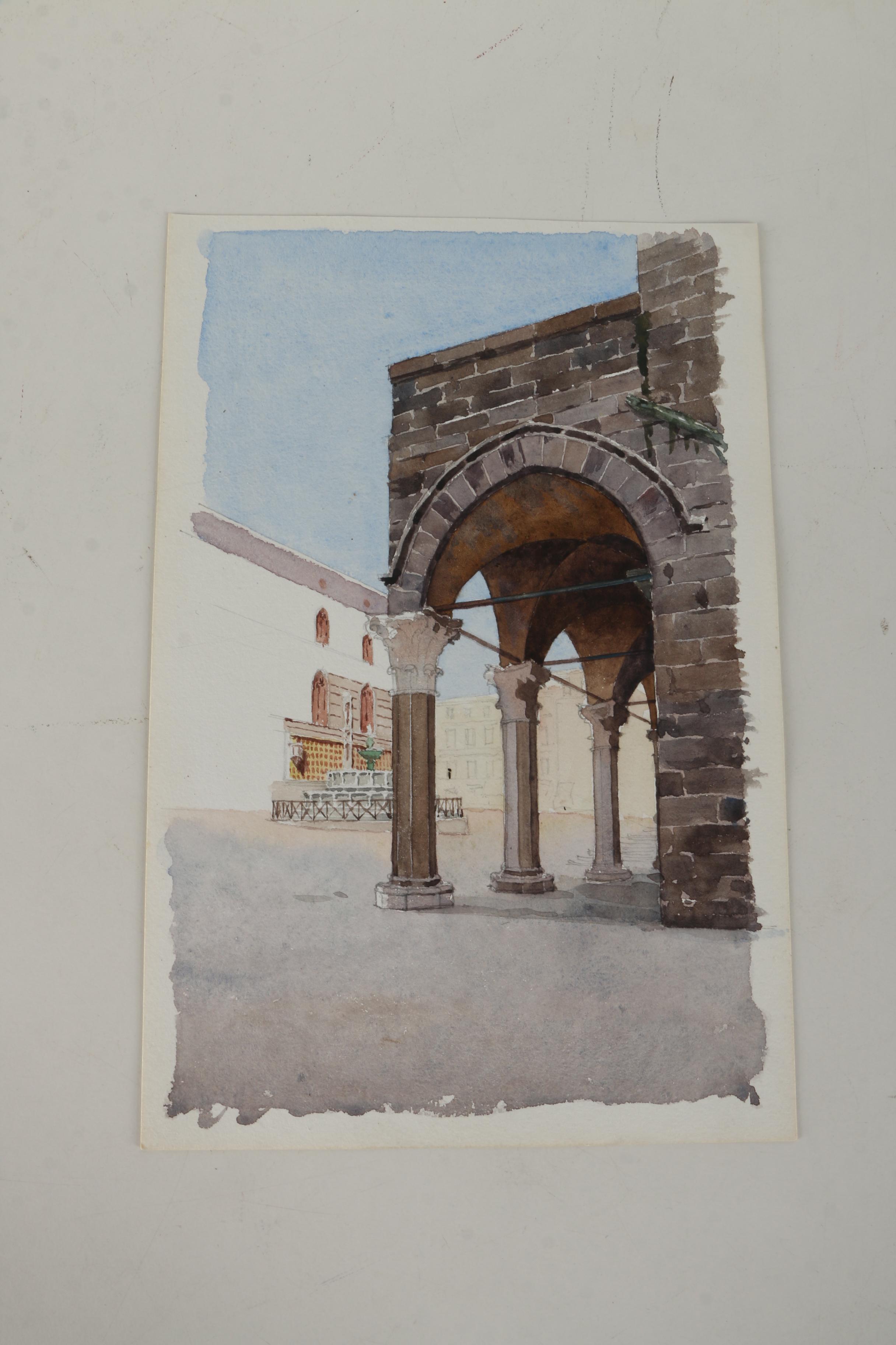 Watercolor and Graphite Sketches of European Architecture Attributed to Maurice Feather