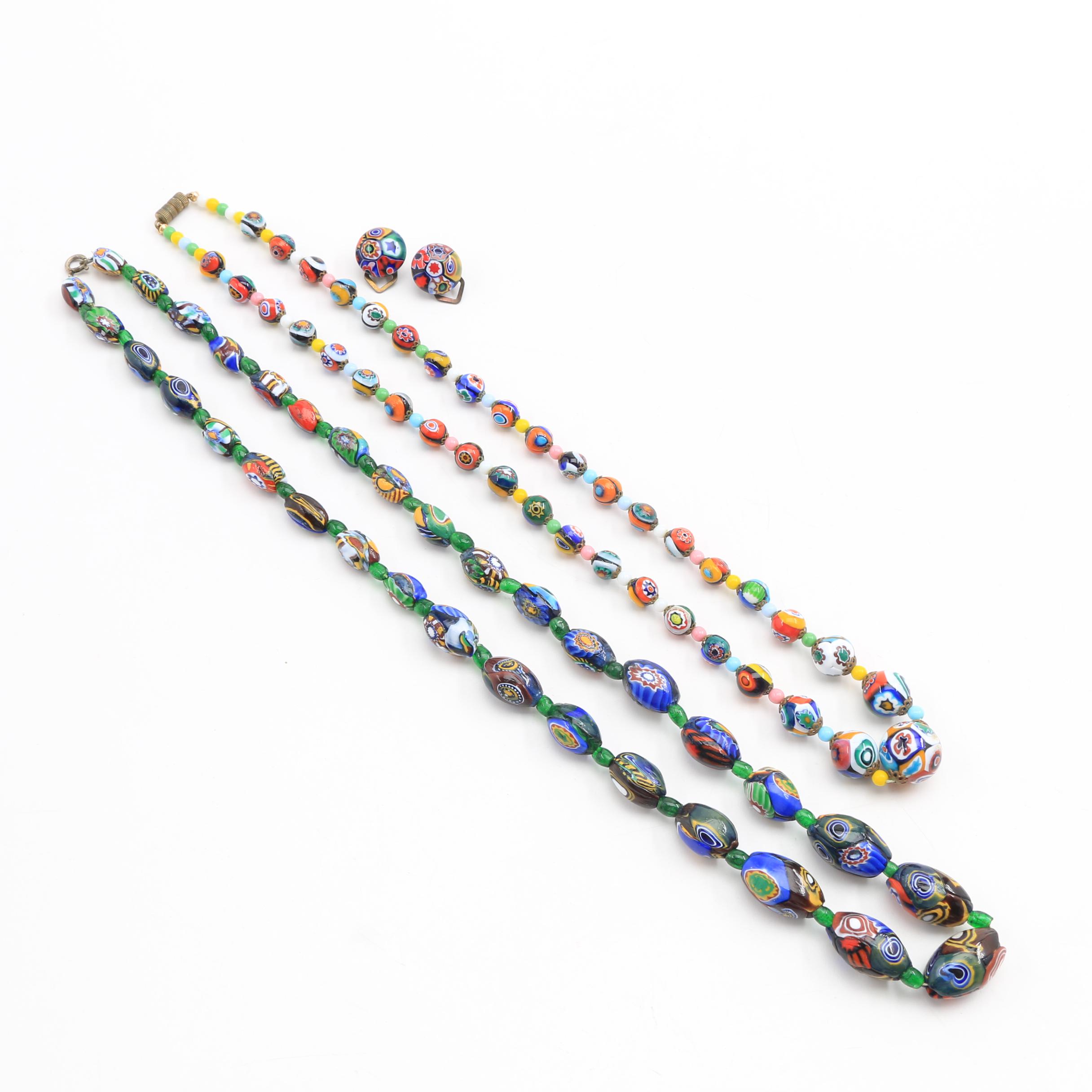 Two Italian Millefiori Glass Beaded Necklaces