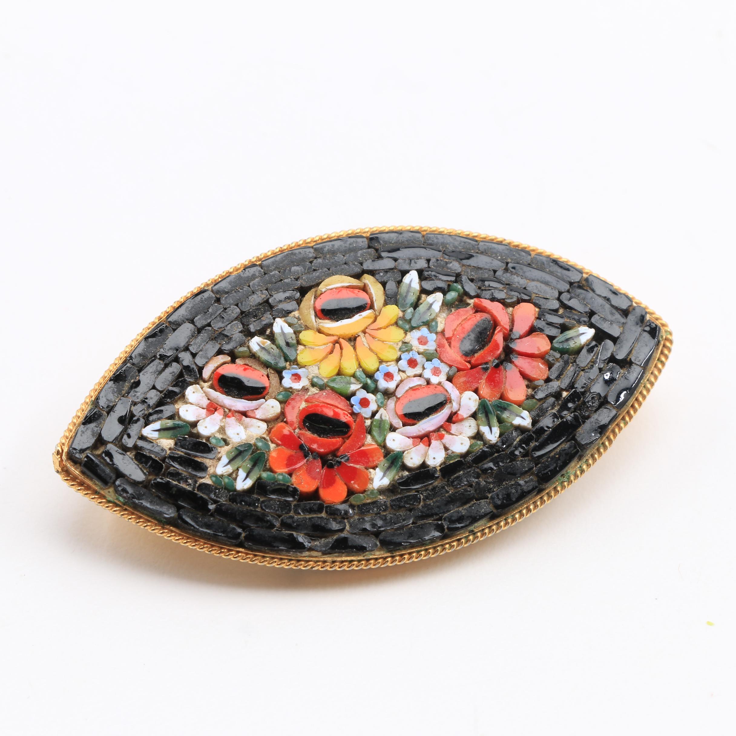 Four Italian Glass Mosaic Brooches