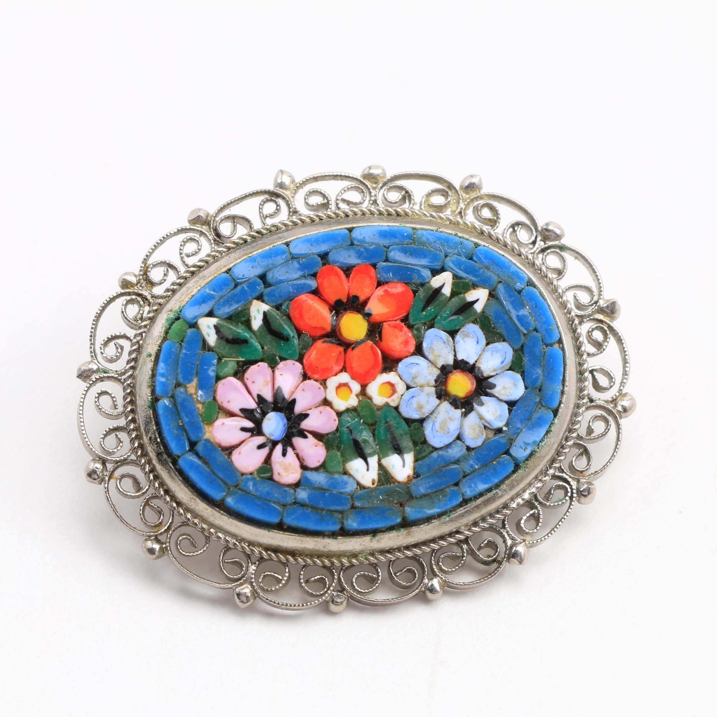 Four Italian Glass Mosaic Brooches