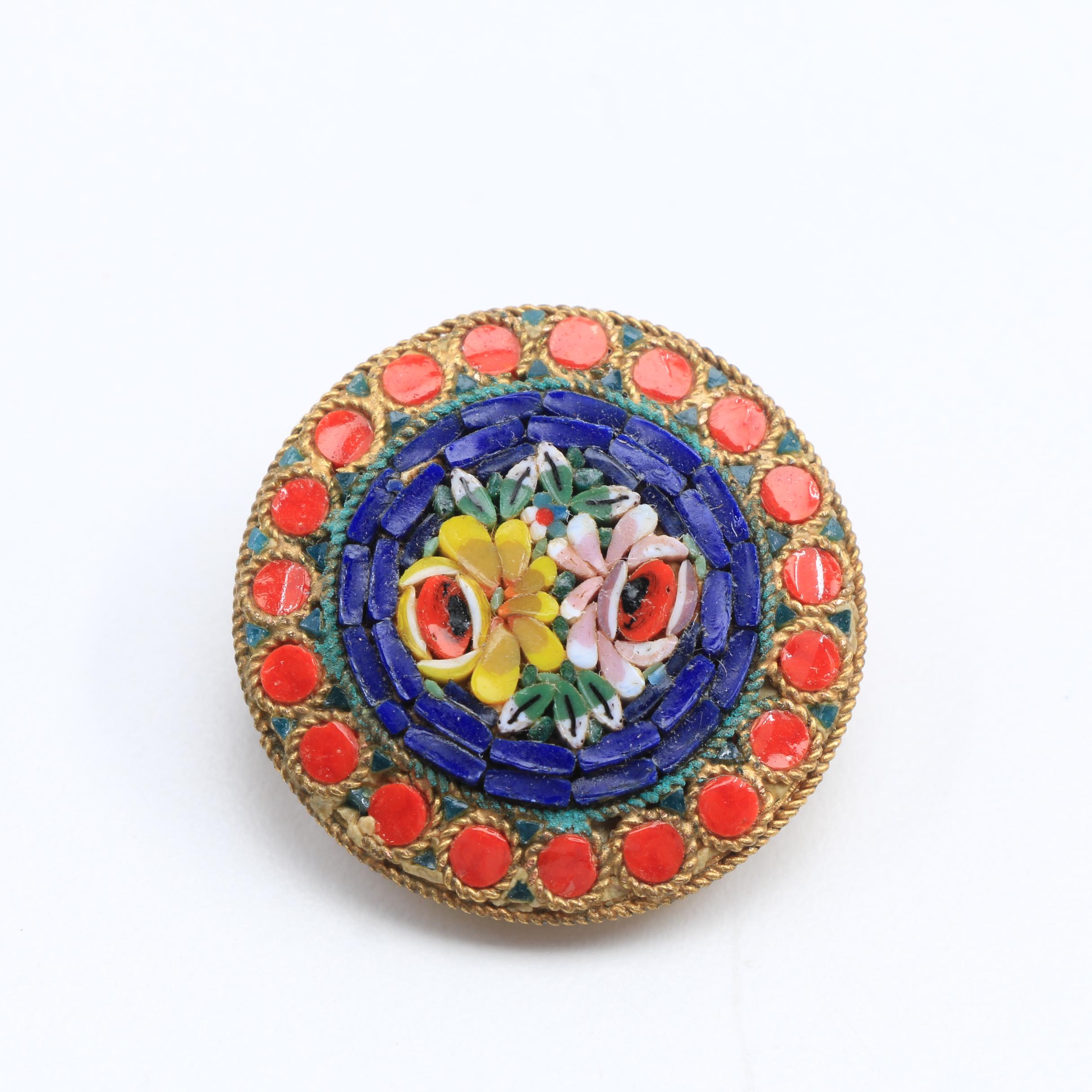 Four Italian Glass Mosaic Brooches