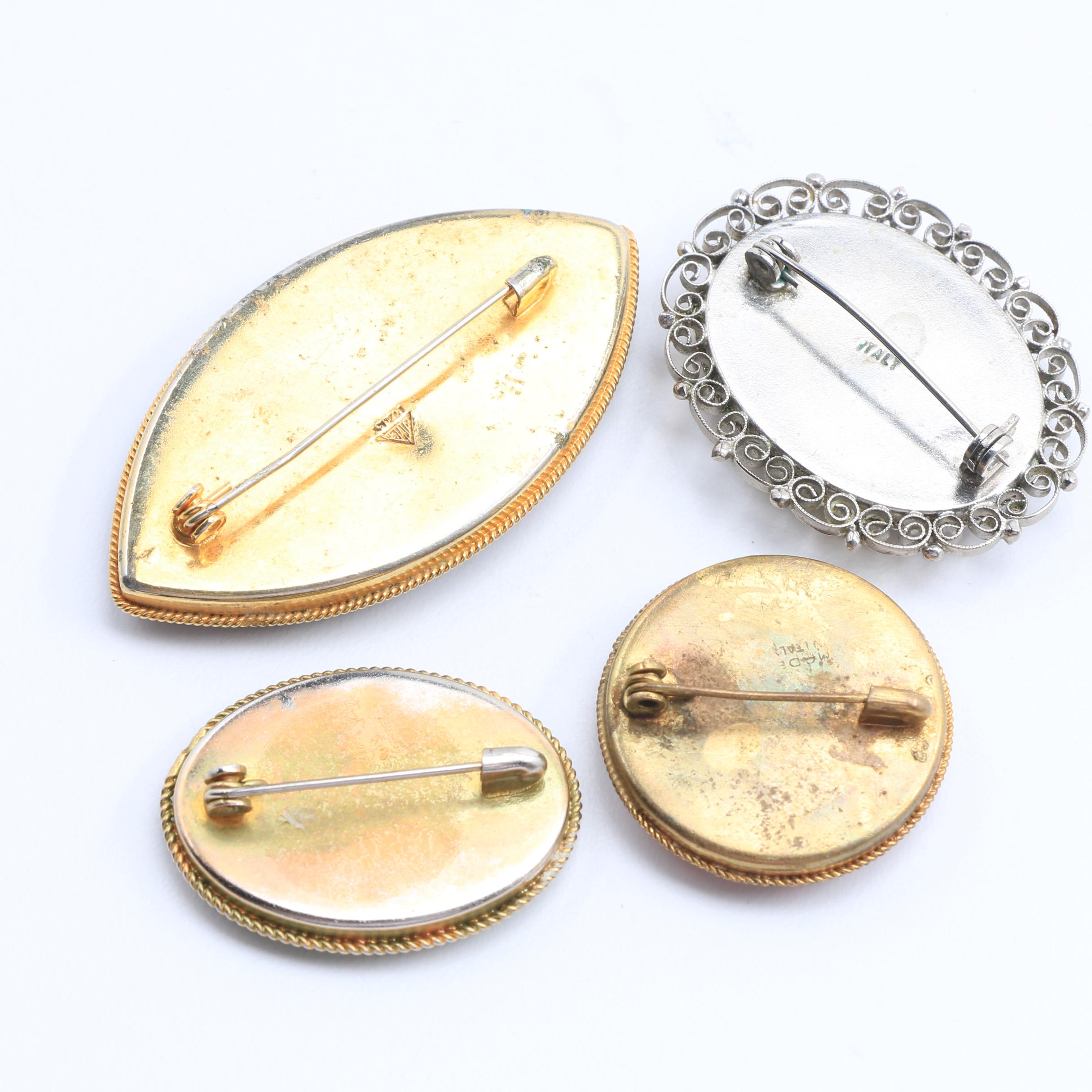 Four Italian Glass Mosaic Brooches