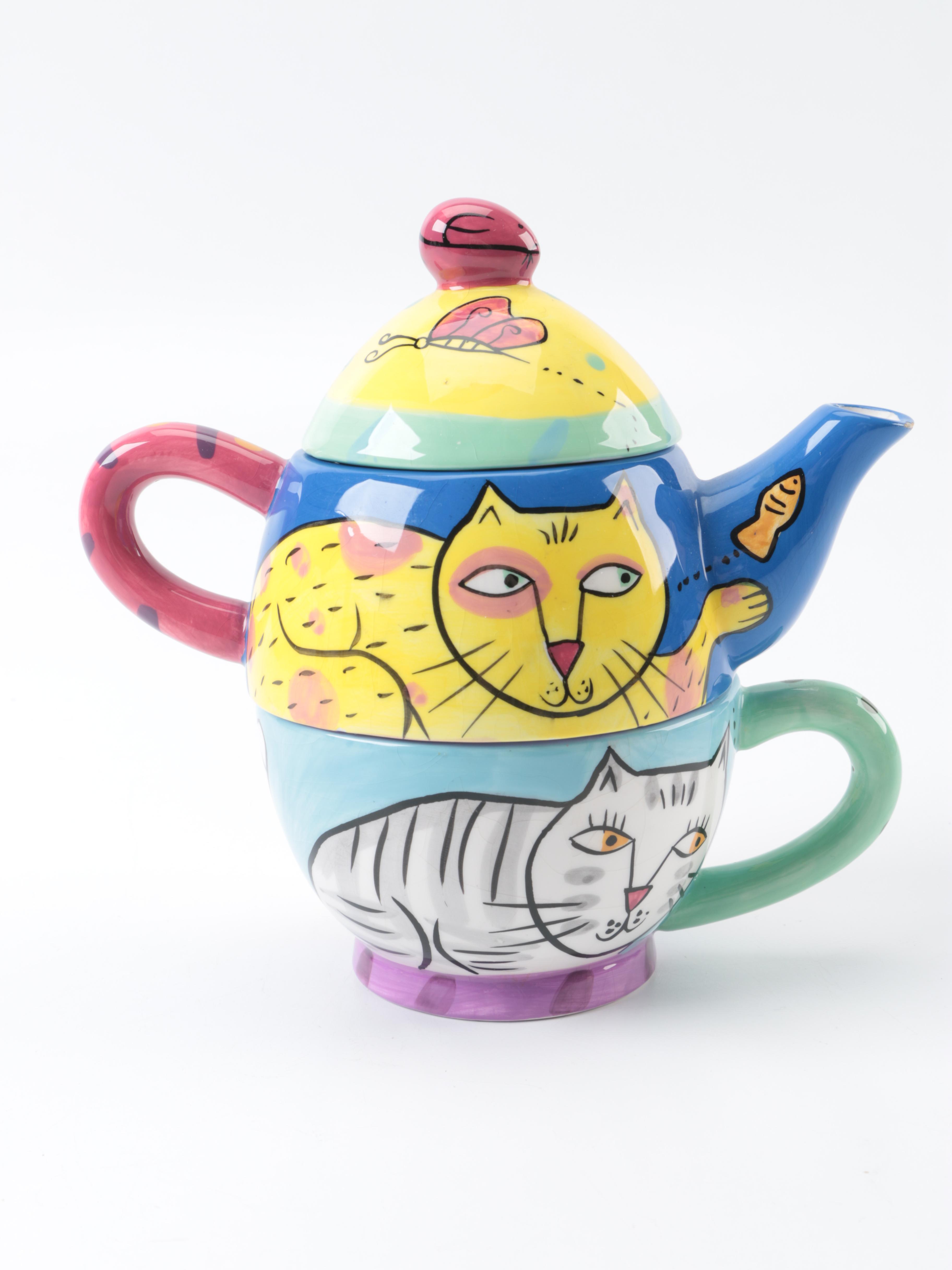 Laurel Burch and Karen Gelff Cat Earthenware