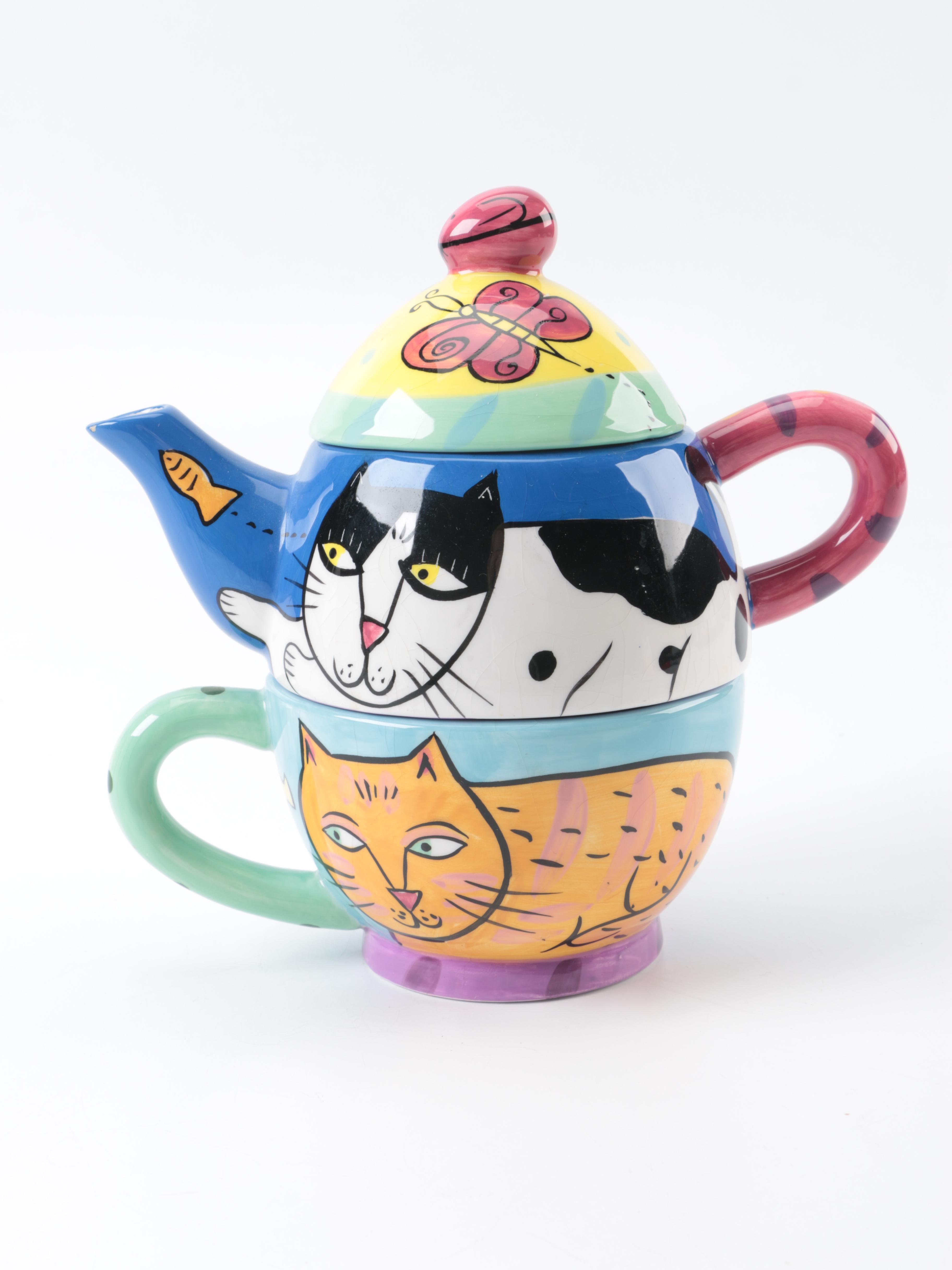 Laurel Burch and Karen Gelff Cat Earthenware