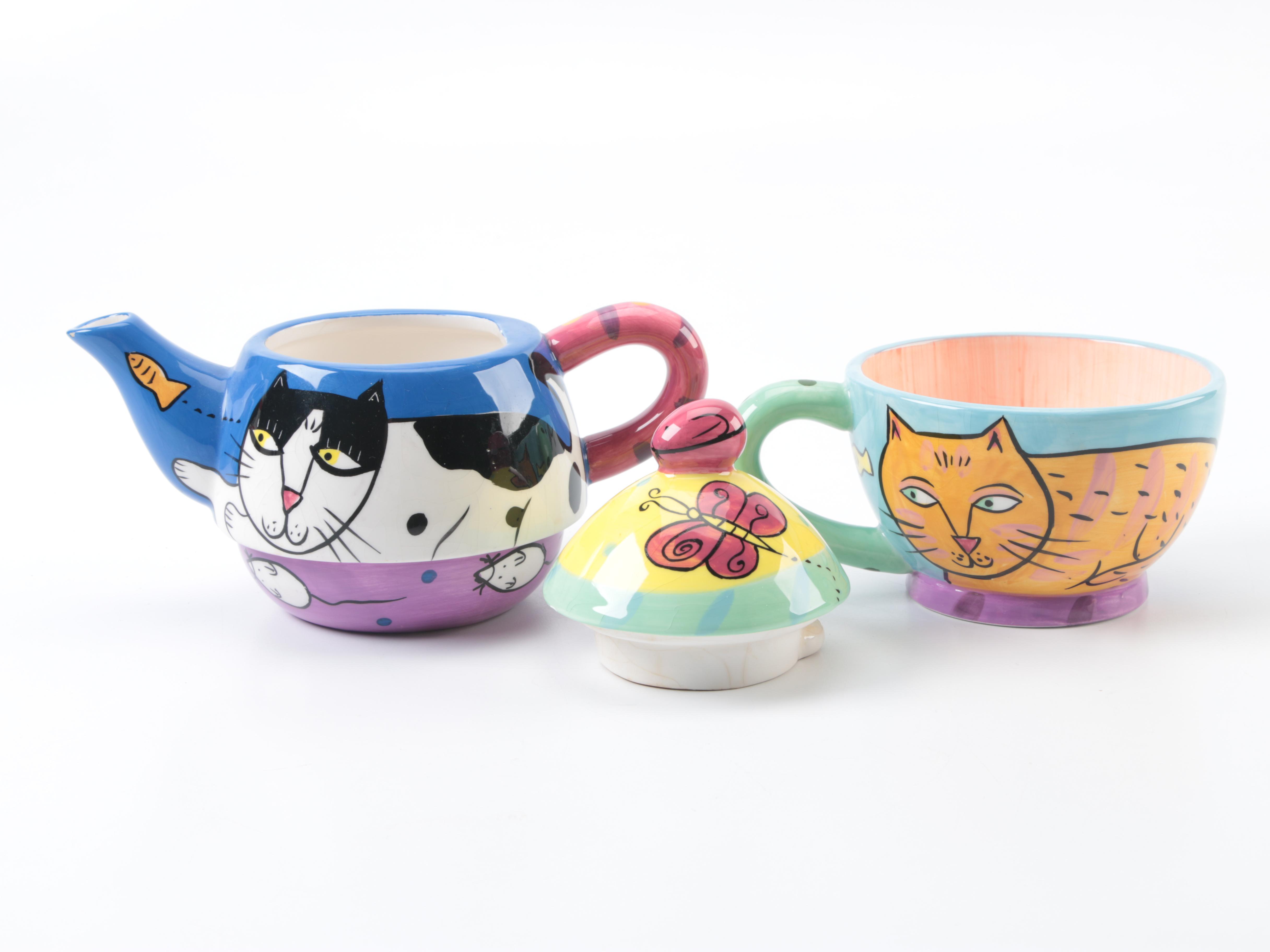 Laurel Burch and Karen Gelff Cat Earthenware