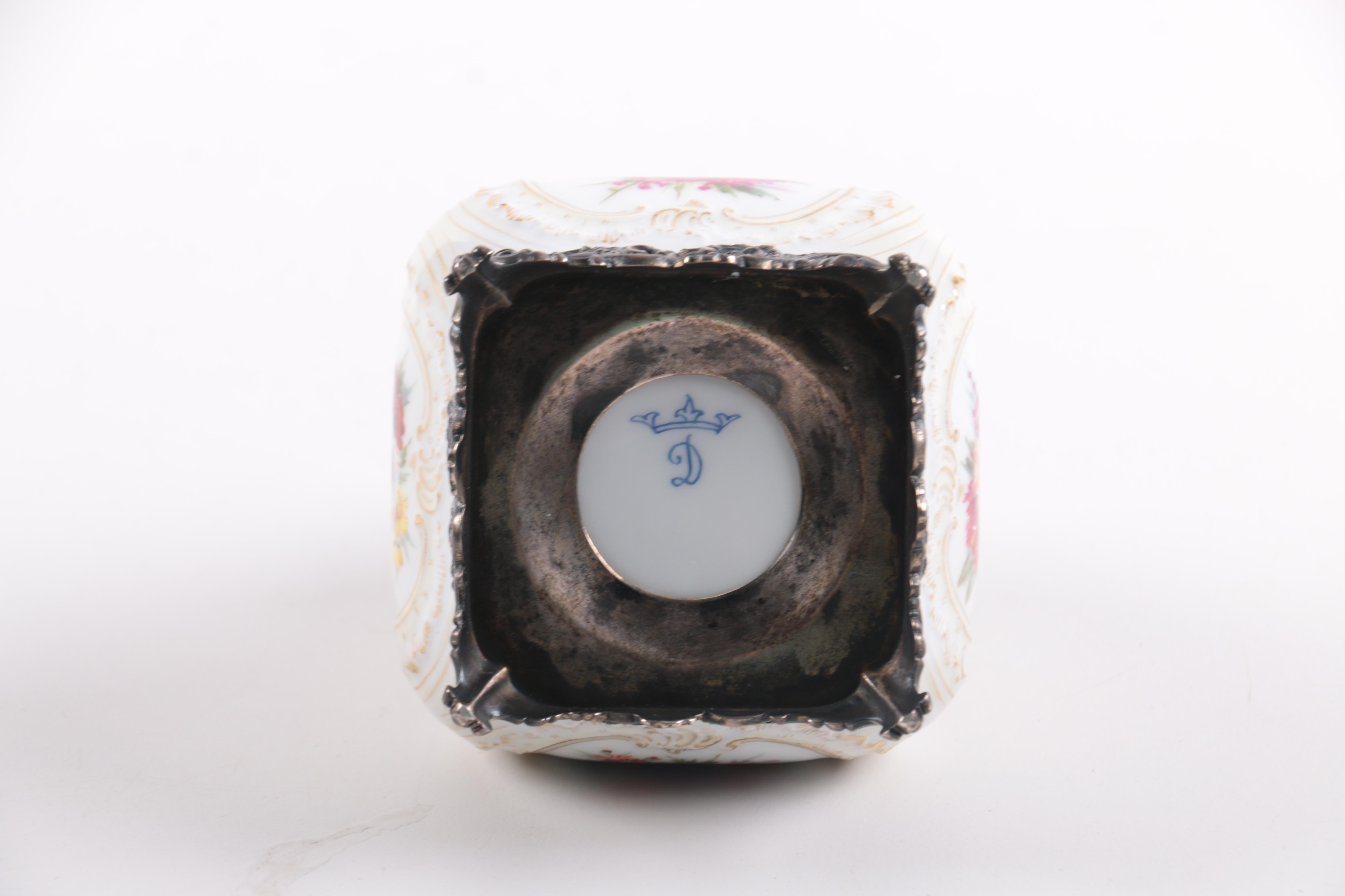 Helena Wolfsohn of Dresden Porcelain and Silver Plate Inkwell