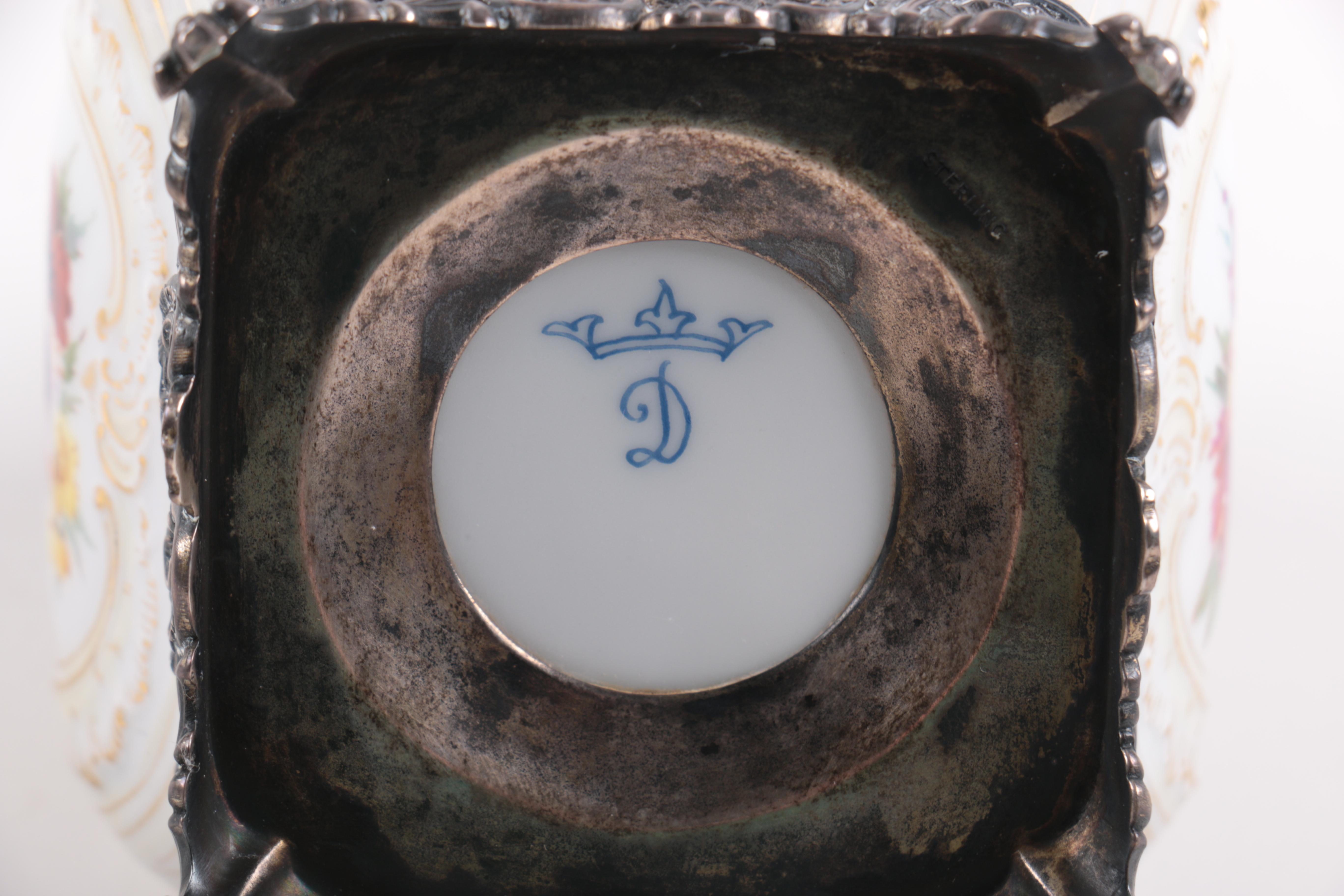 Helena Wolfsohn of Dresden Porcelain and Silver Plate Inkwell