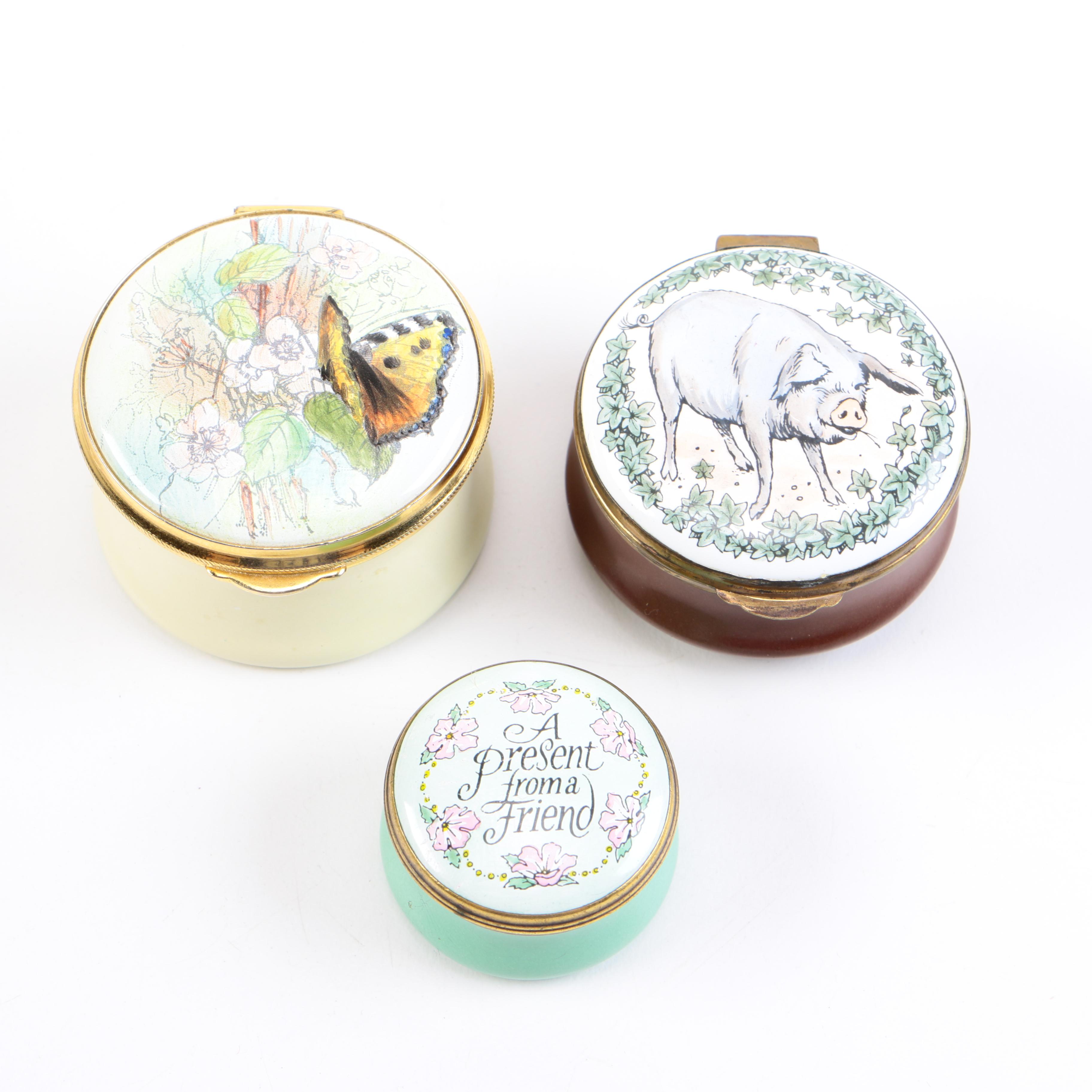 English Enamel Trinket Boxes including Crummies