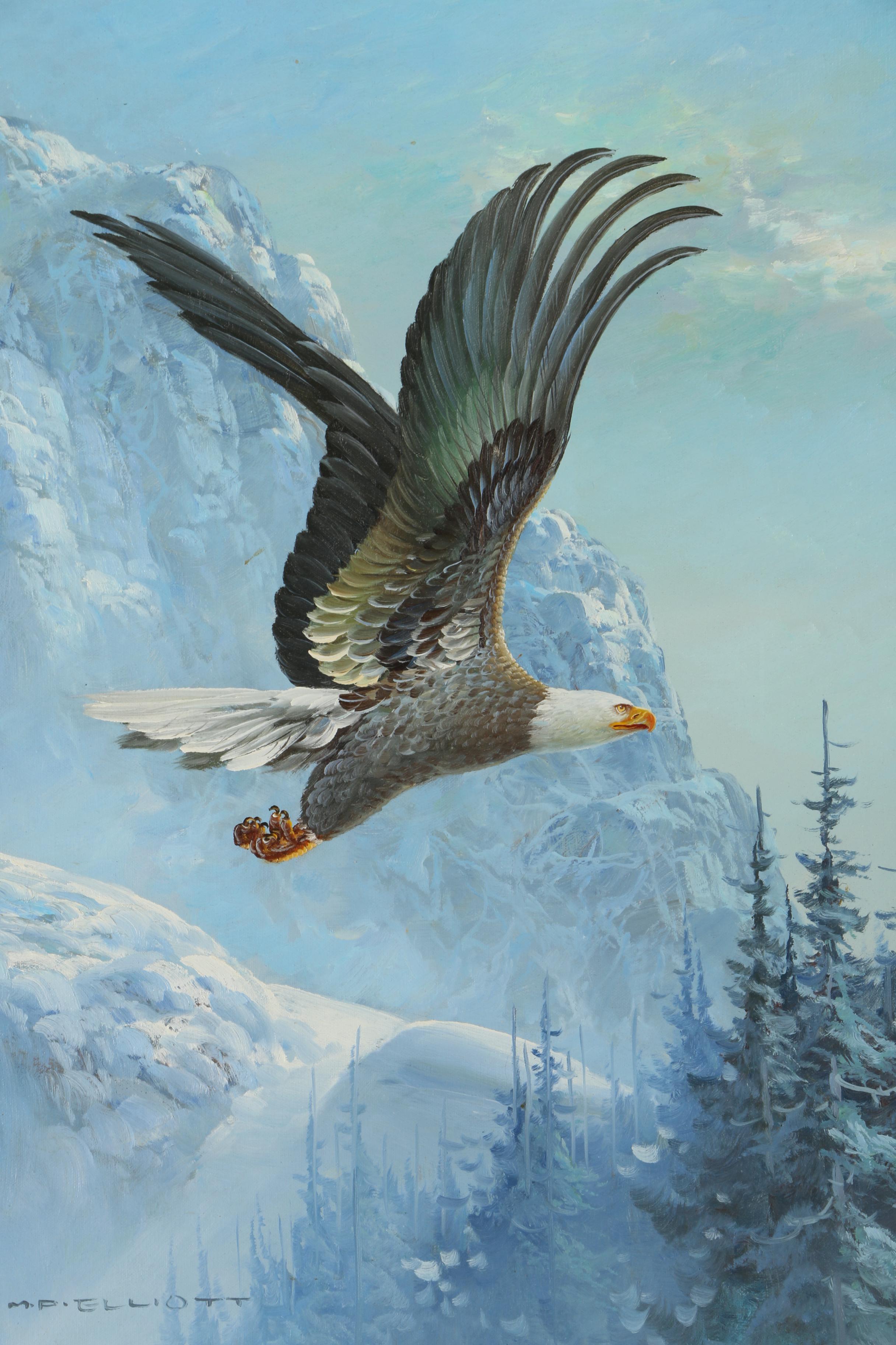 M. P. Elliott Oil Painting on Canvas of Bald Eagle