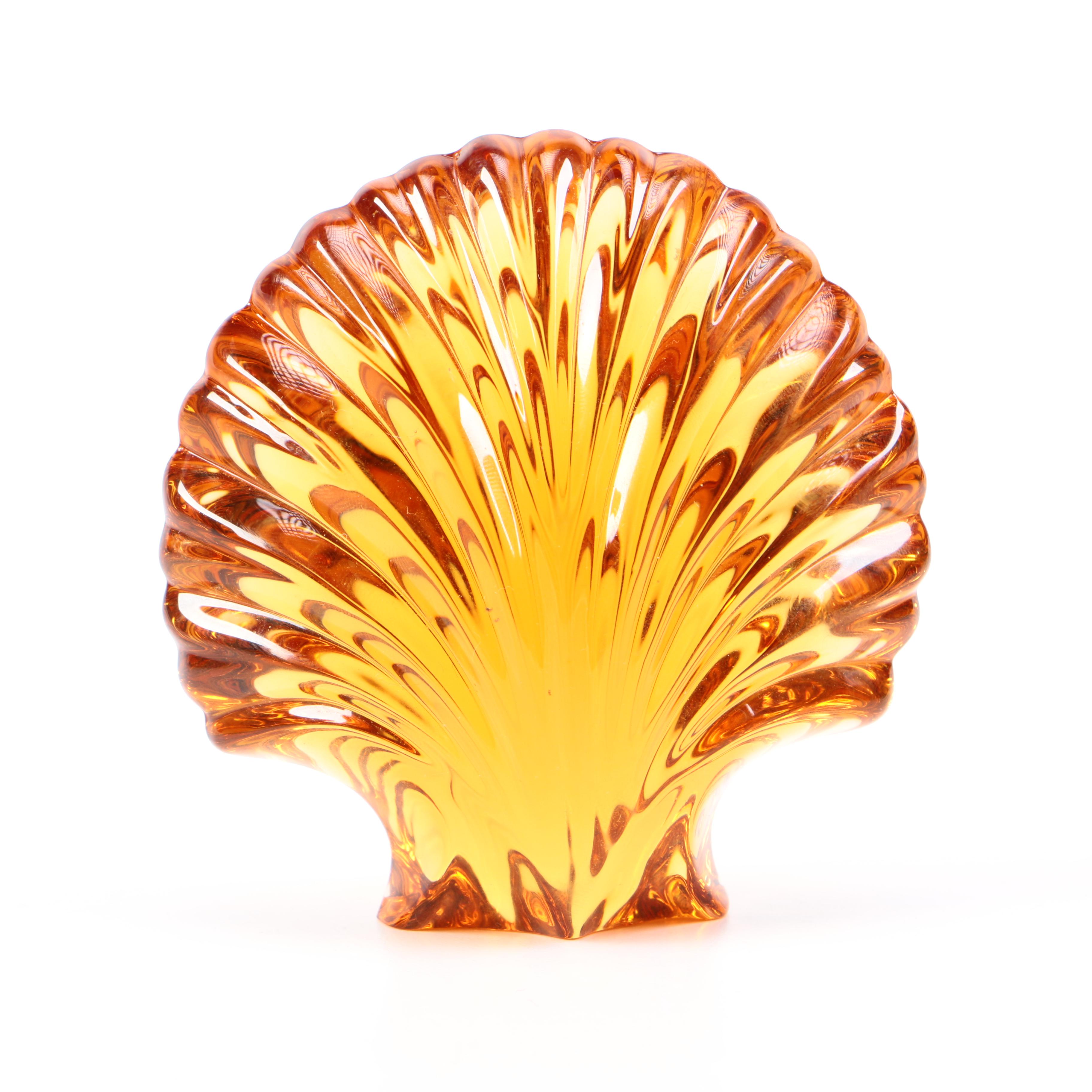 Saint Louis Amber Shell Crystal Paperweight