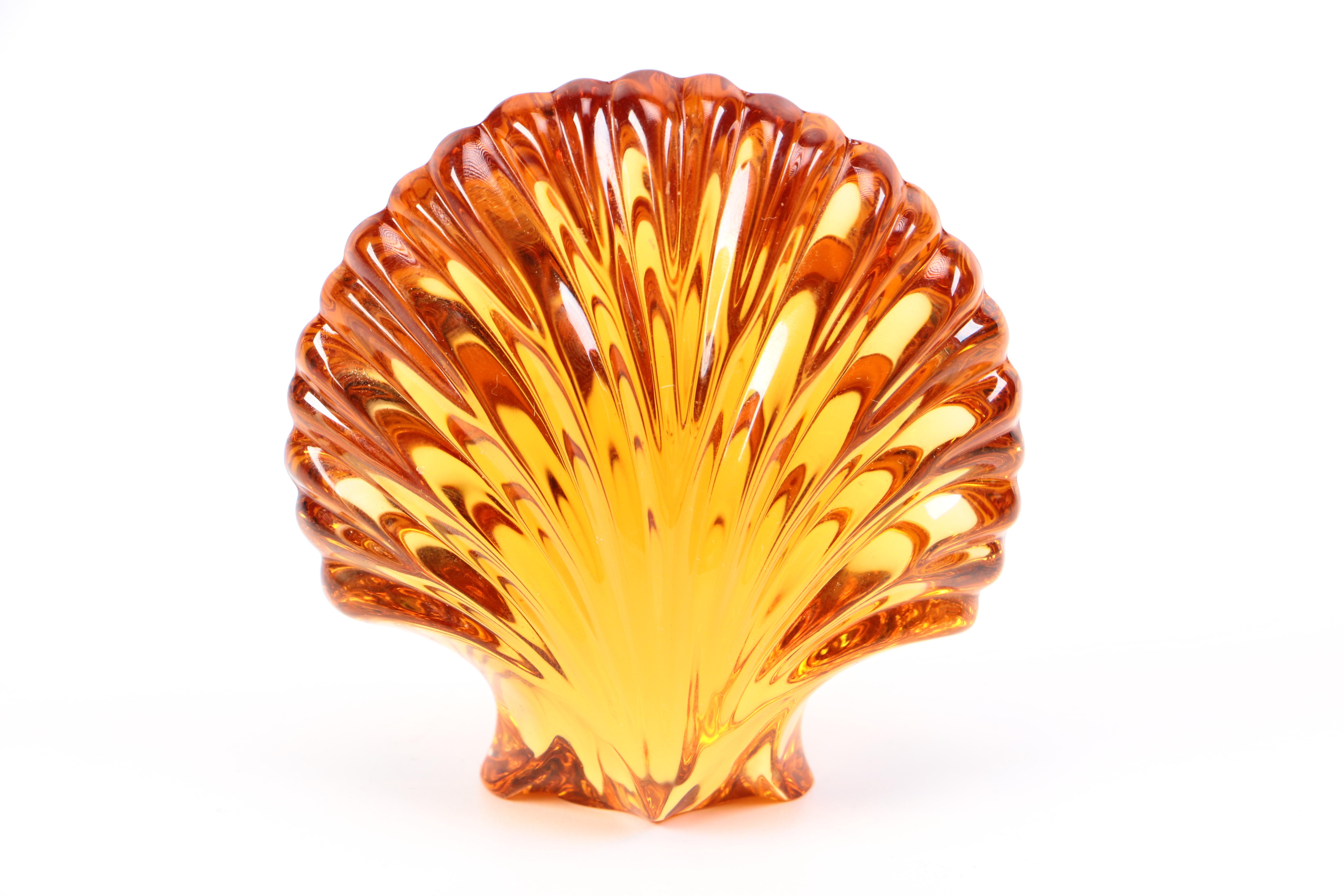 Saint Louis Amber Shell Crystal Paperweight