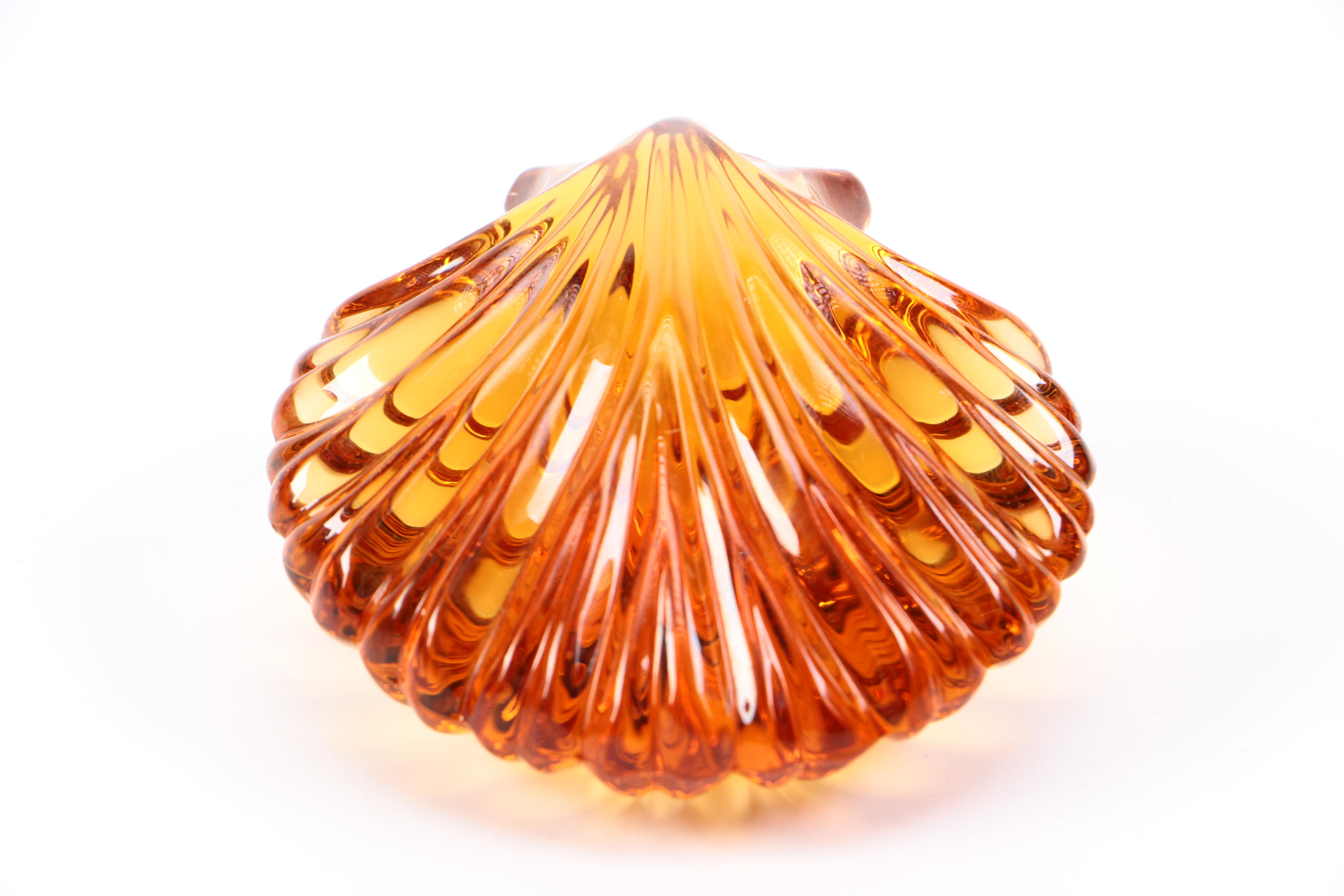 Saint Louis Amber Shell Crystal Paperweight
