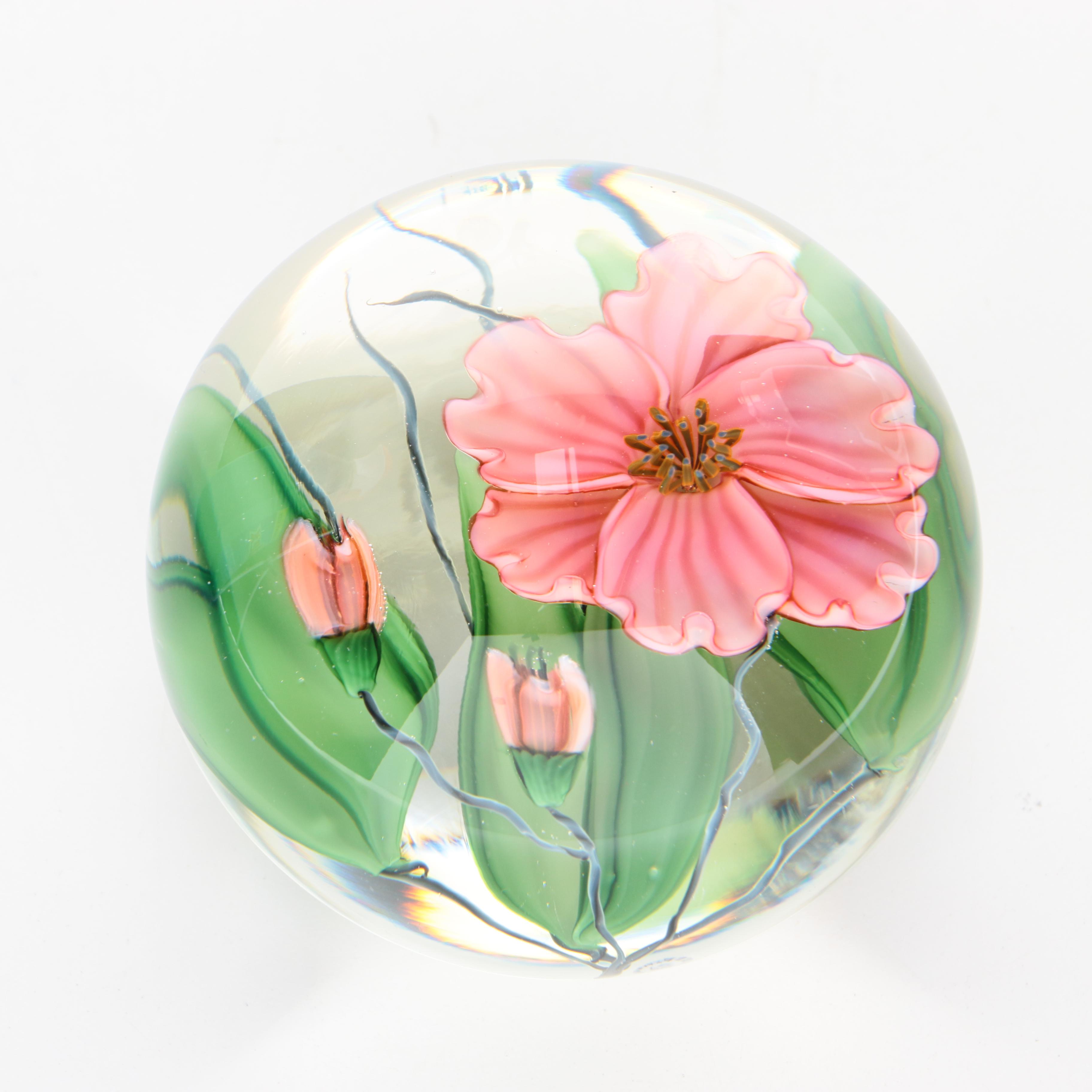 Glass Floral Motif Paperweight by Steven Lindberg
