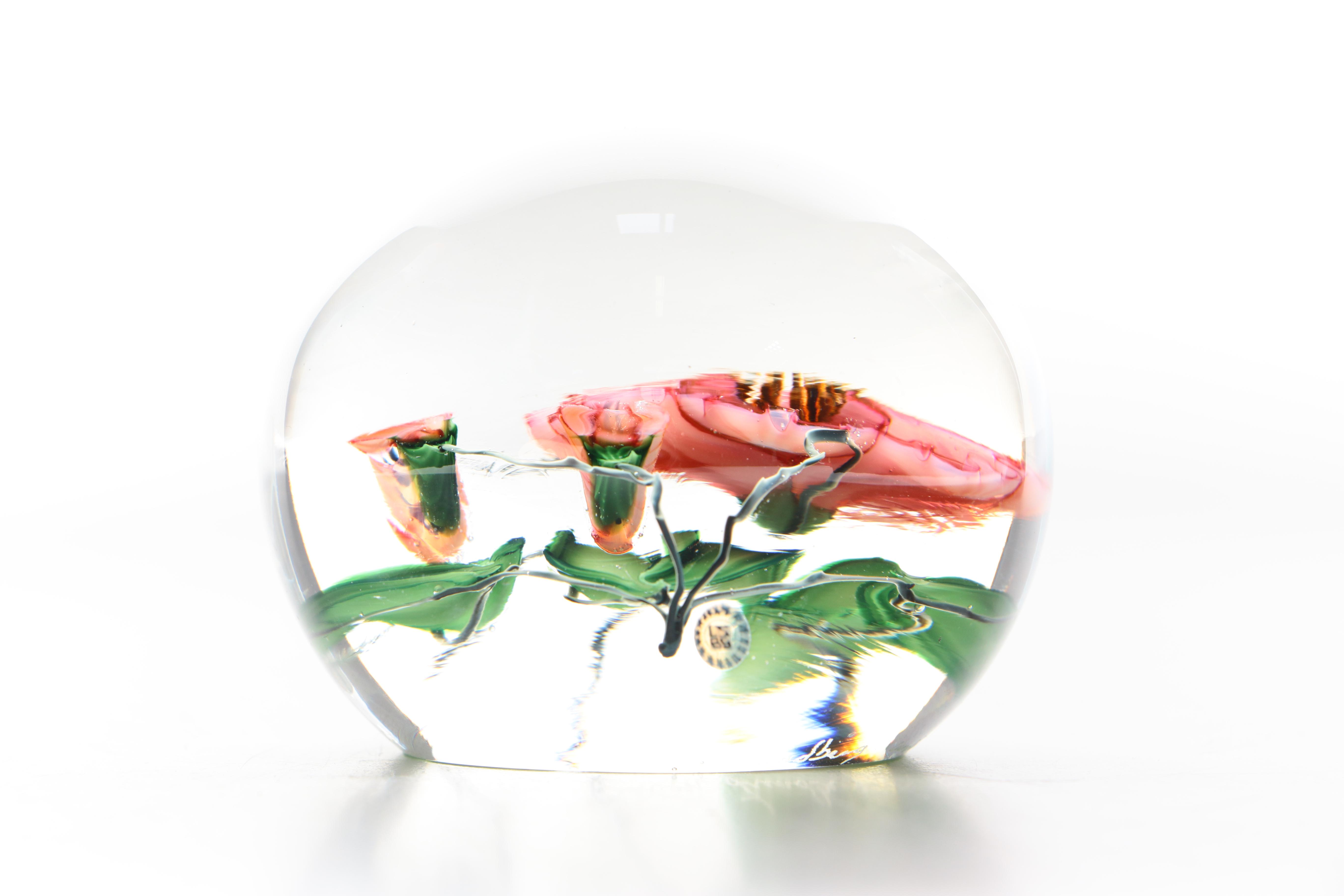 Glass Floral Motif Paperweight by Steven Lindberg