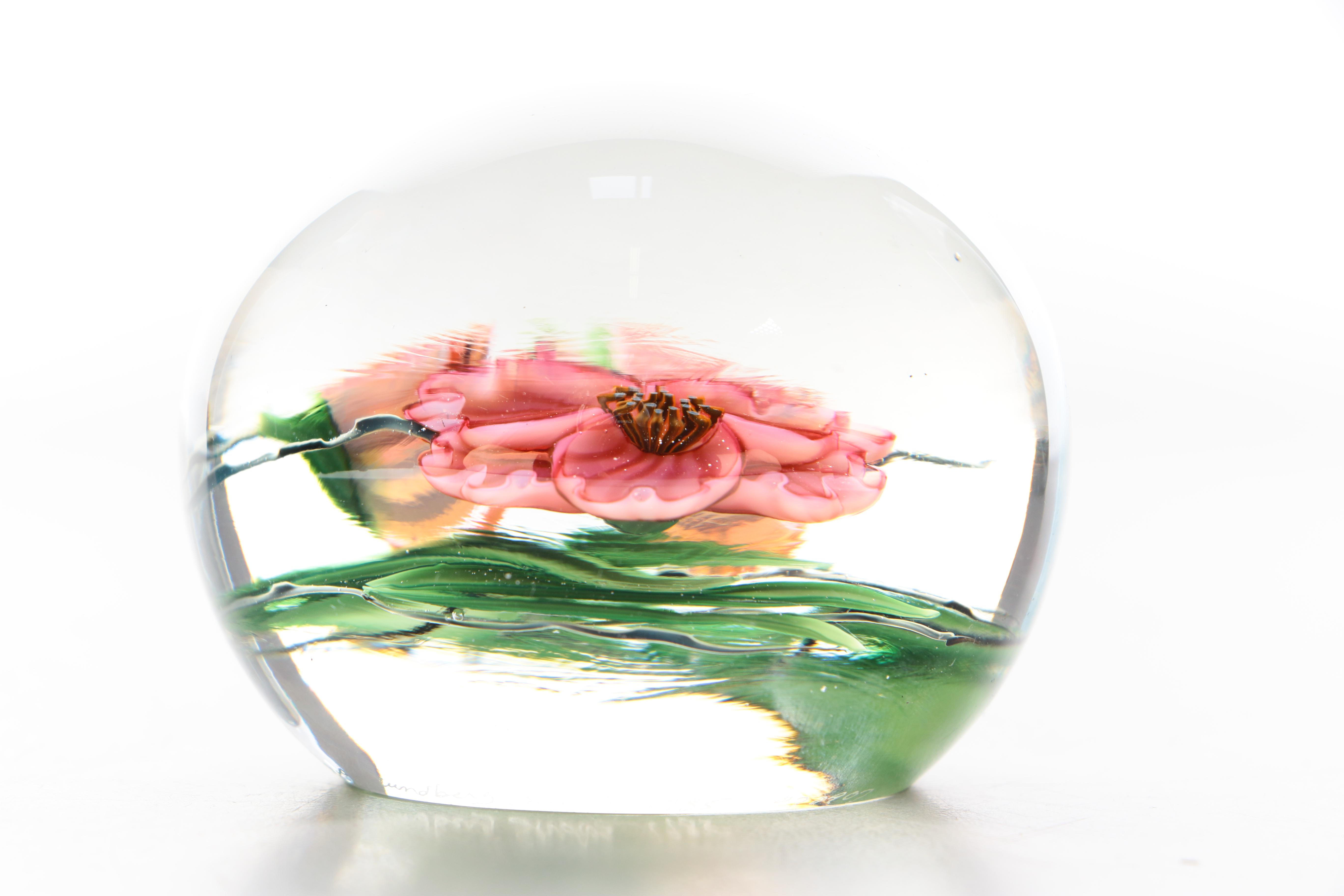Glass Floral Motif Paperweight by Steven Lindberg