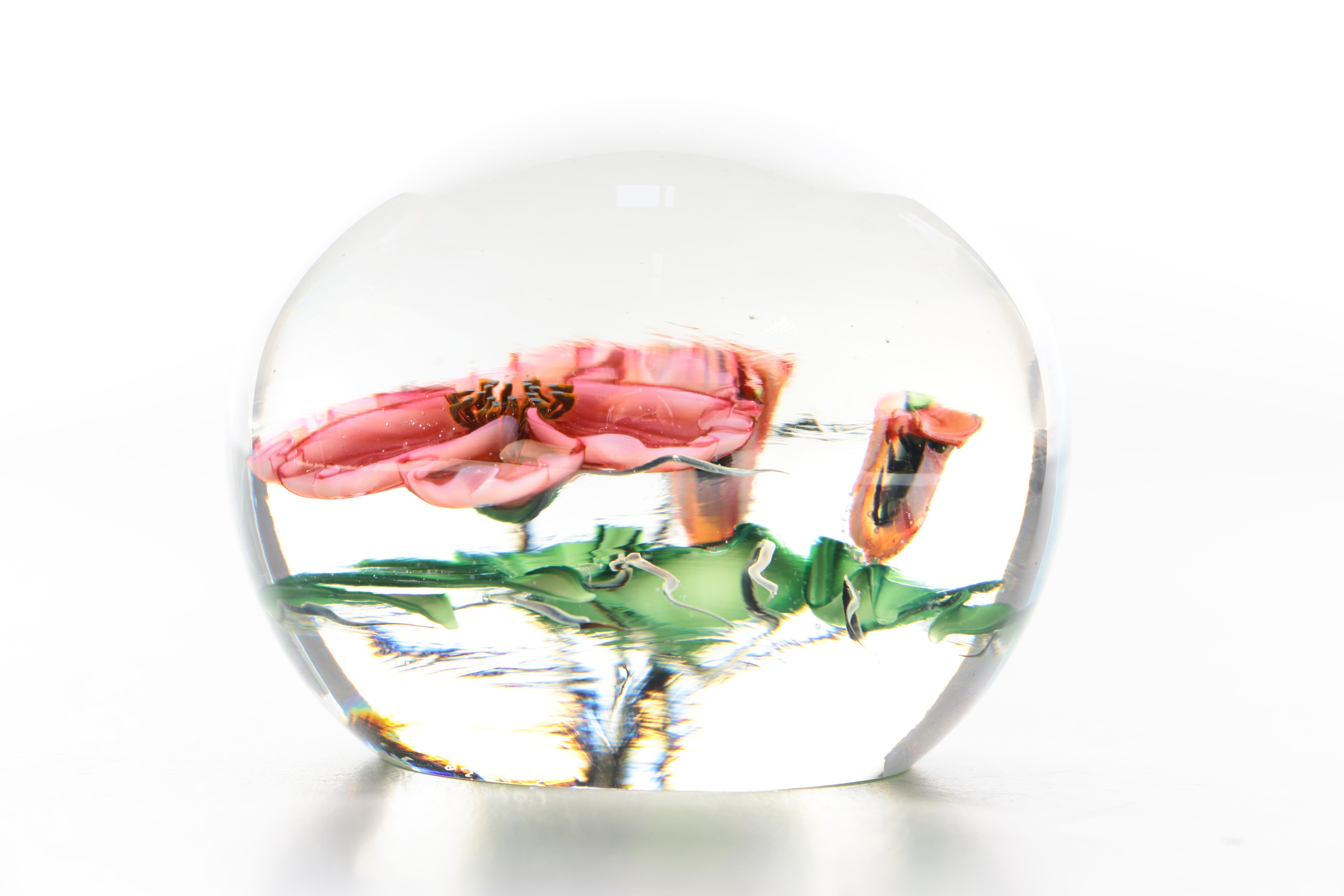 Glass Floral Motif Paperweight by Steven Lindberg
