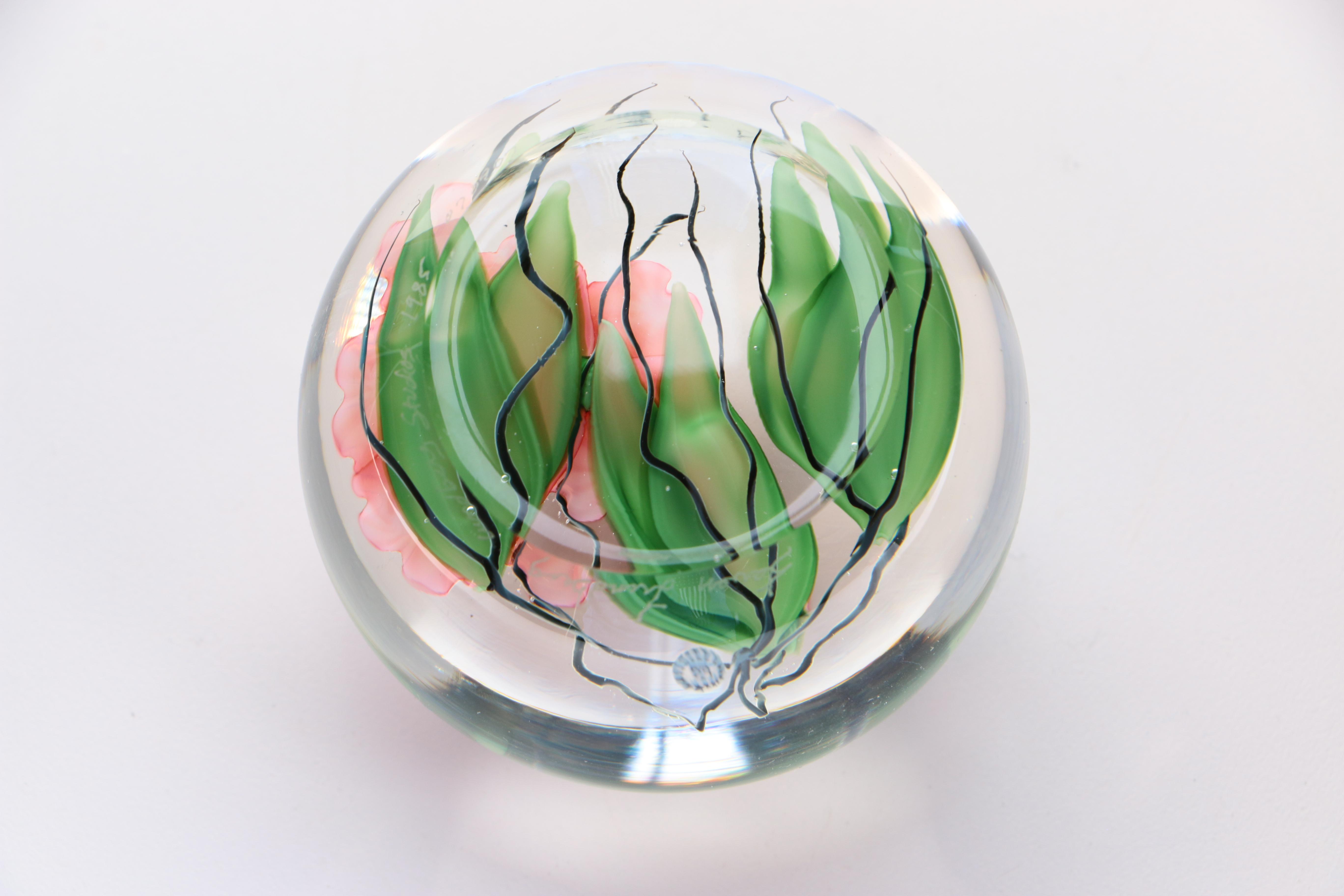 Glass Floral Motif Paperweight by Steven Lindberg