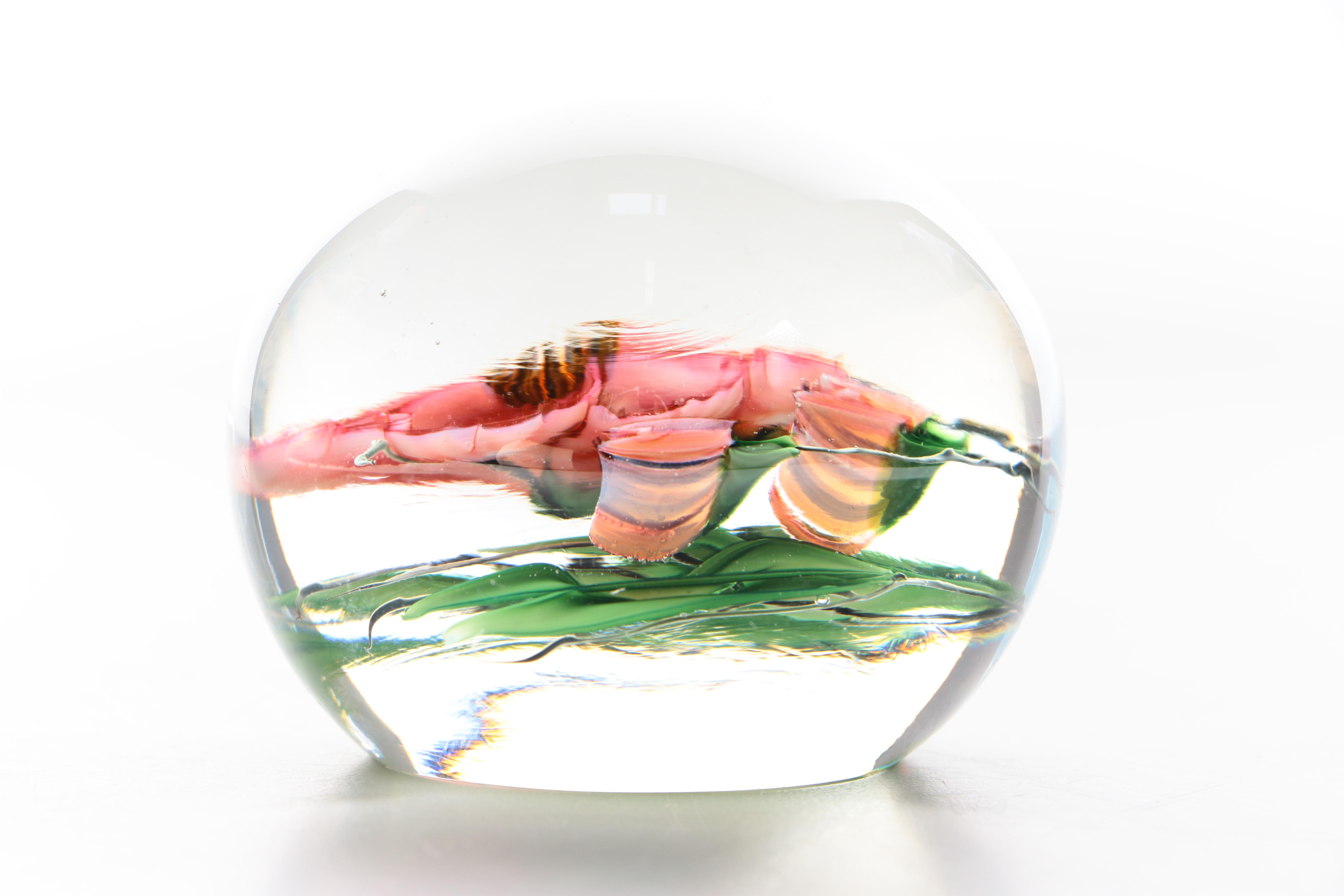 Glass Floral Motif Paperweight by Steven Lindberg