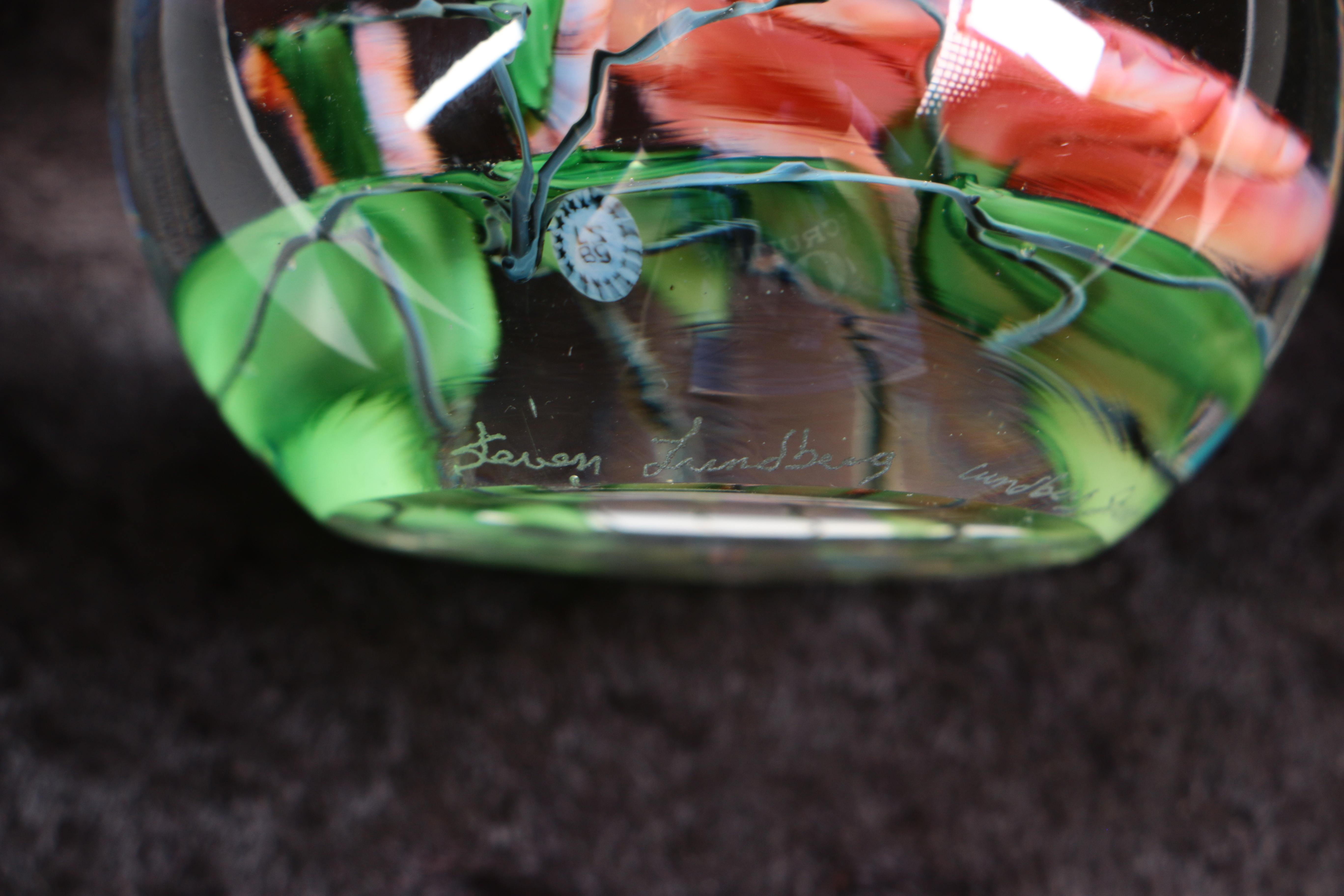 Glass Floral Motif Paperweight by Steven Lindberg