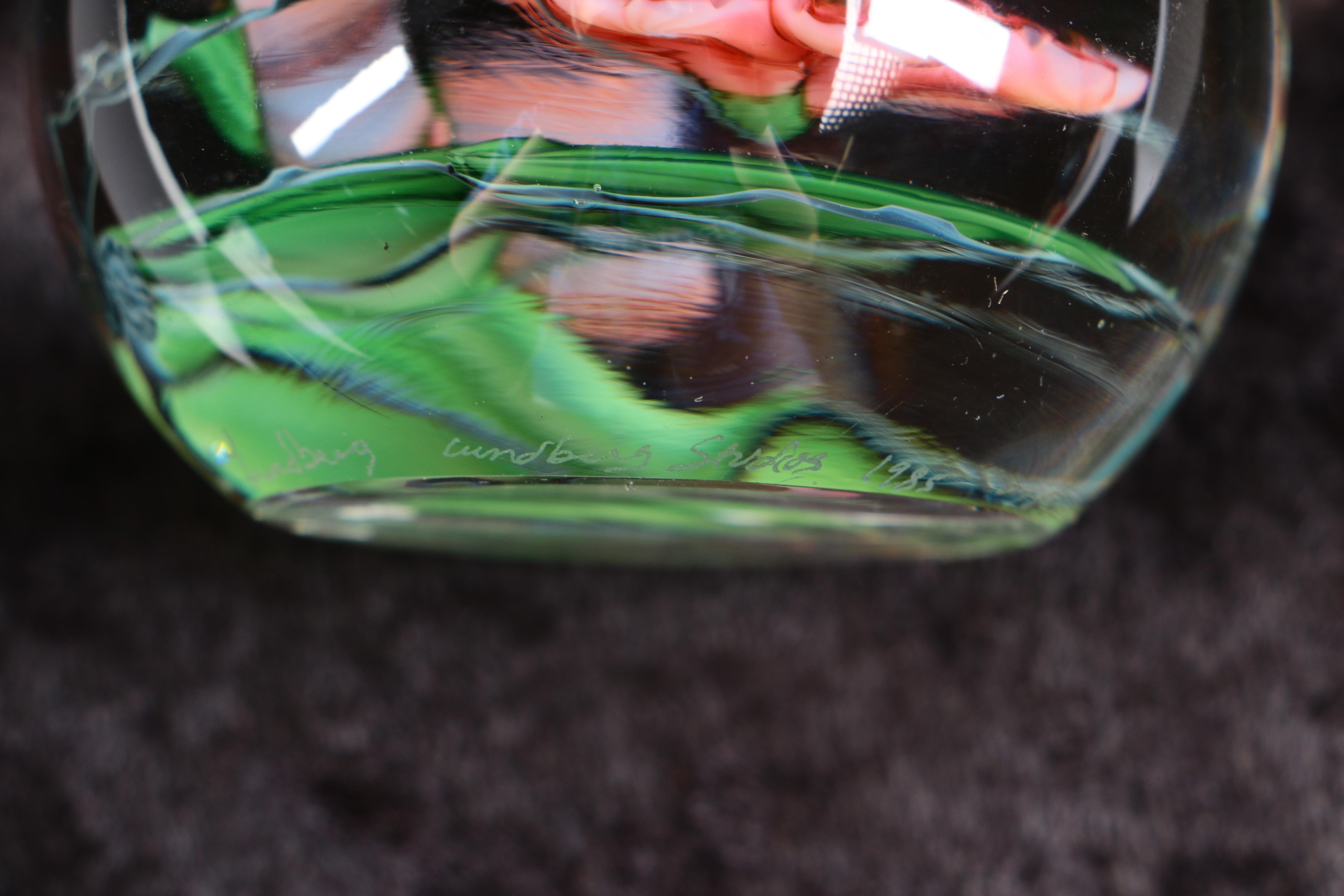 Glass Floral Motif Paperweight by Steven Lindberg