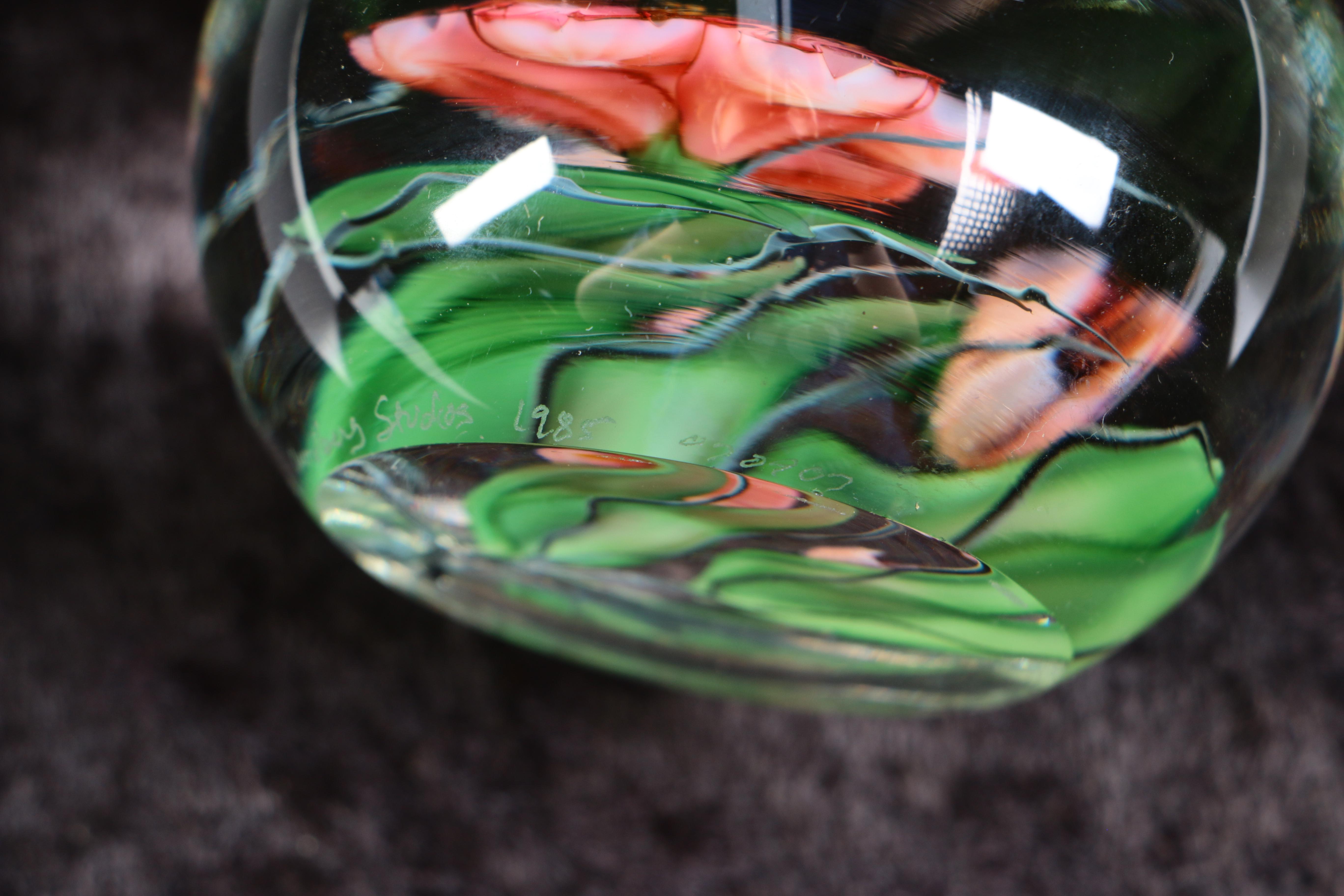Glass Floral Motif Paperweight by Steven Lindberg