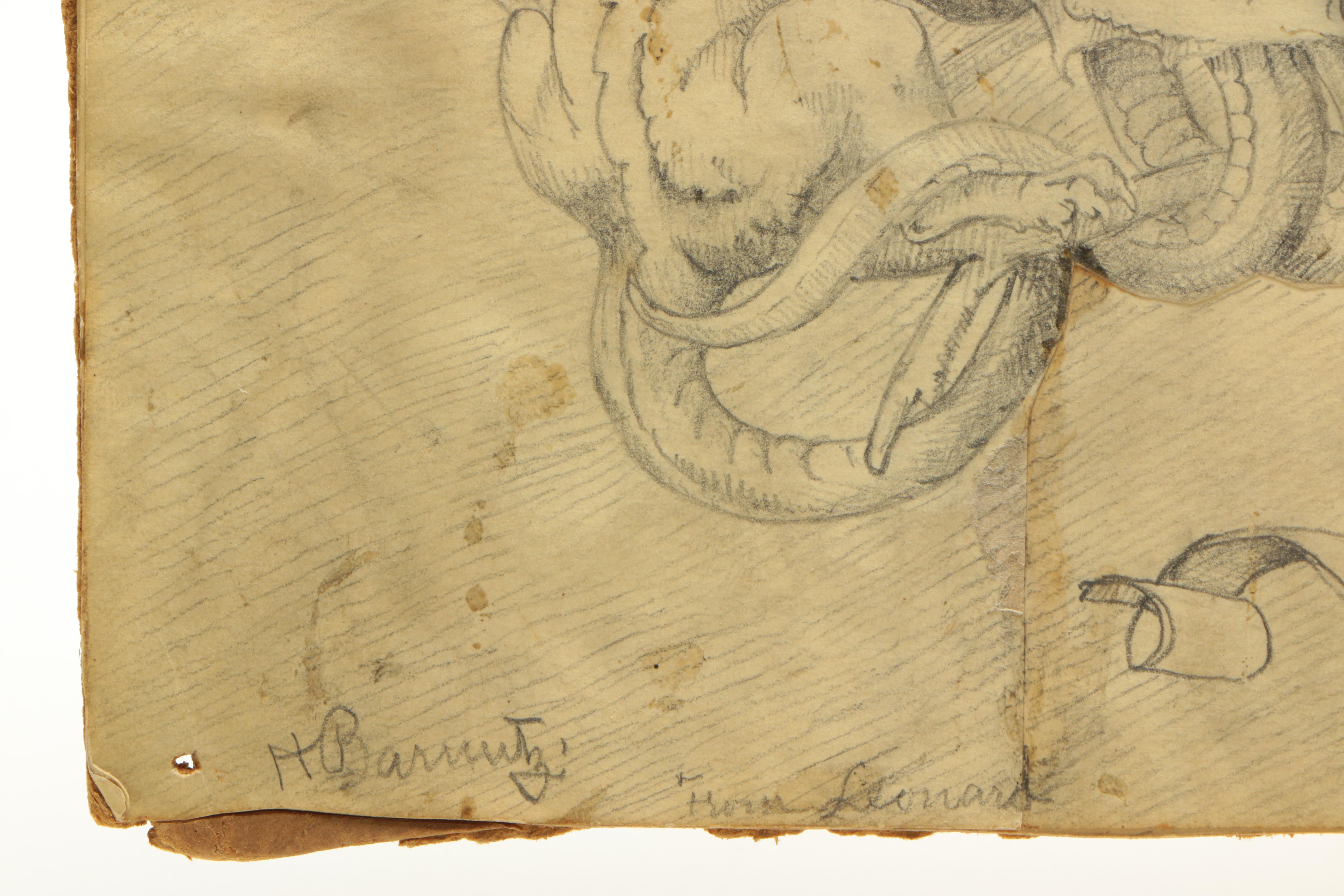 Signed Original 1888 Fantastical Graphite Drawing on Paper of Monsters