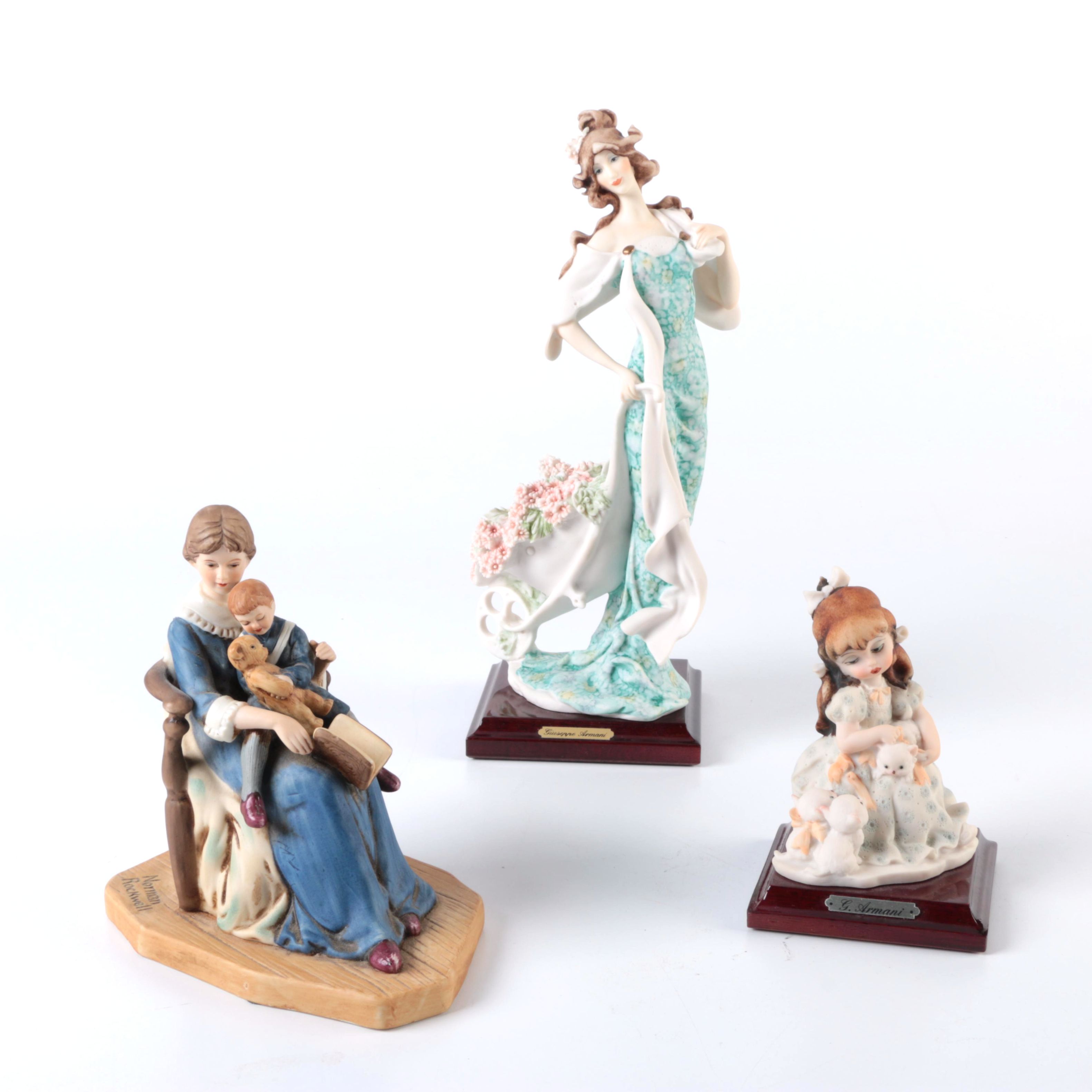 Vintage Ceramic Figurines featuring G. Armani and Norman Rockwell