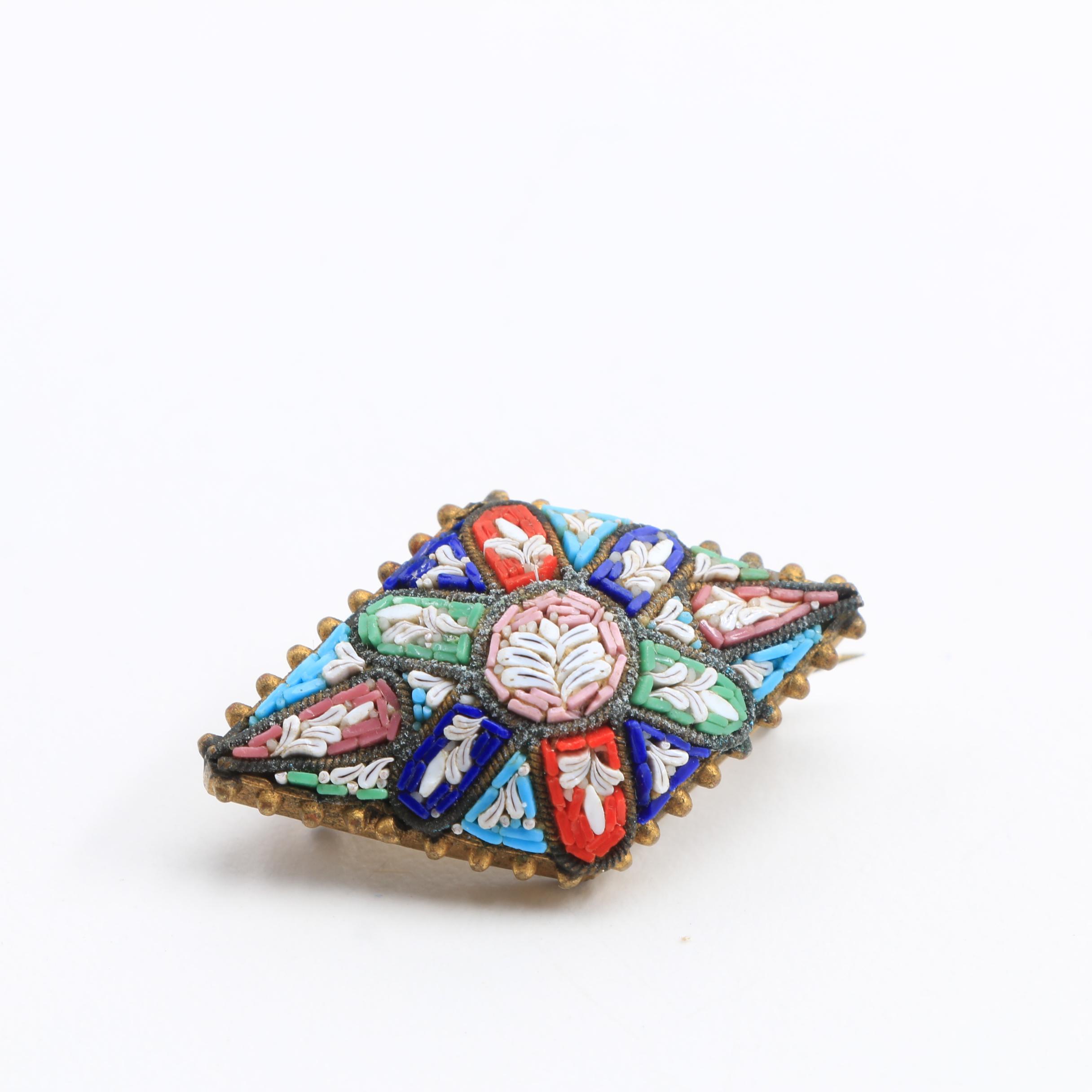 Three Italian Glass Micro Mosaic Brooches and Mosaic Bracelet