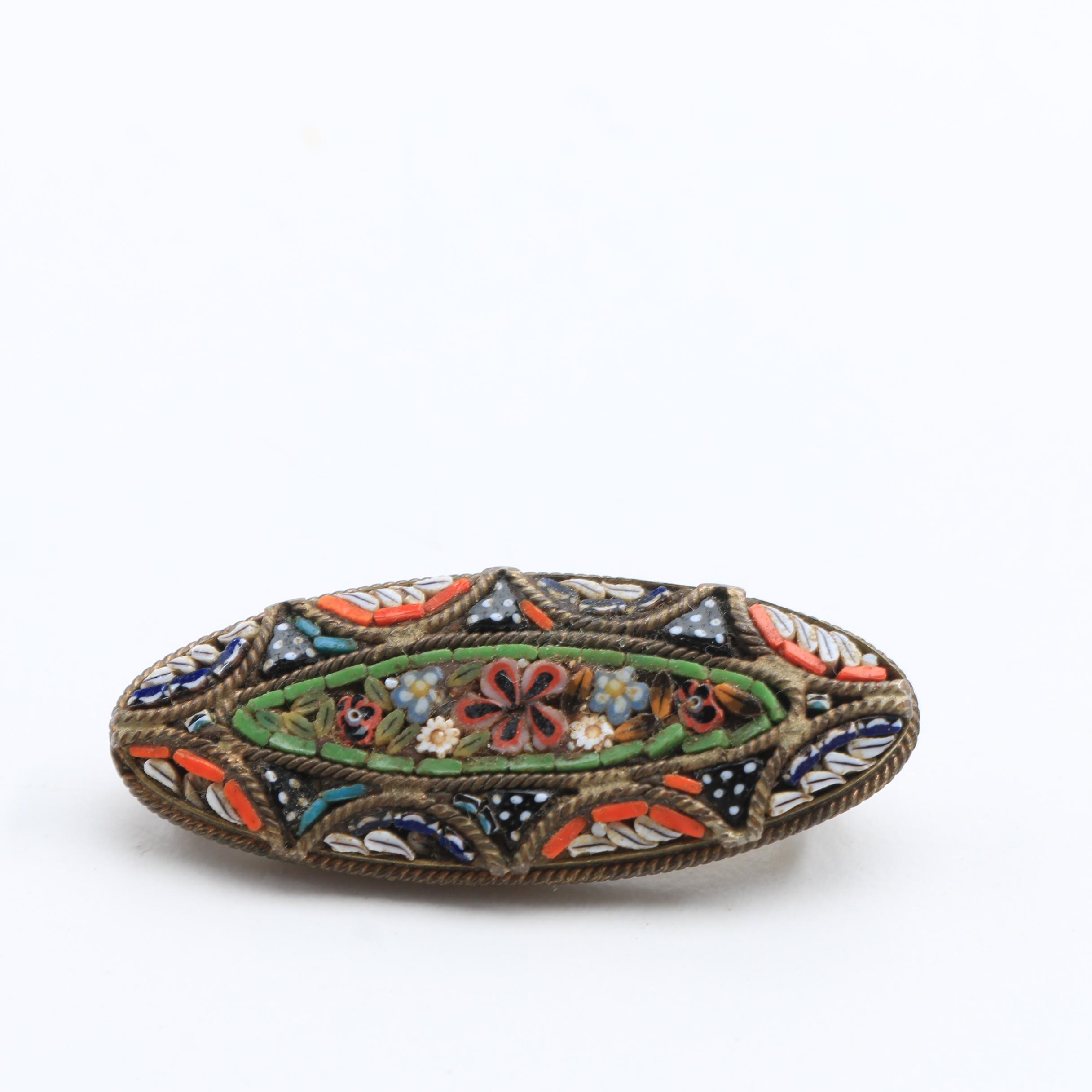 Three Italian Glass Micro Mosaic Brooches and Mosaic Bracelet