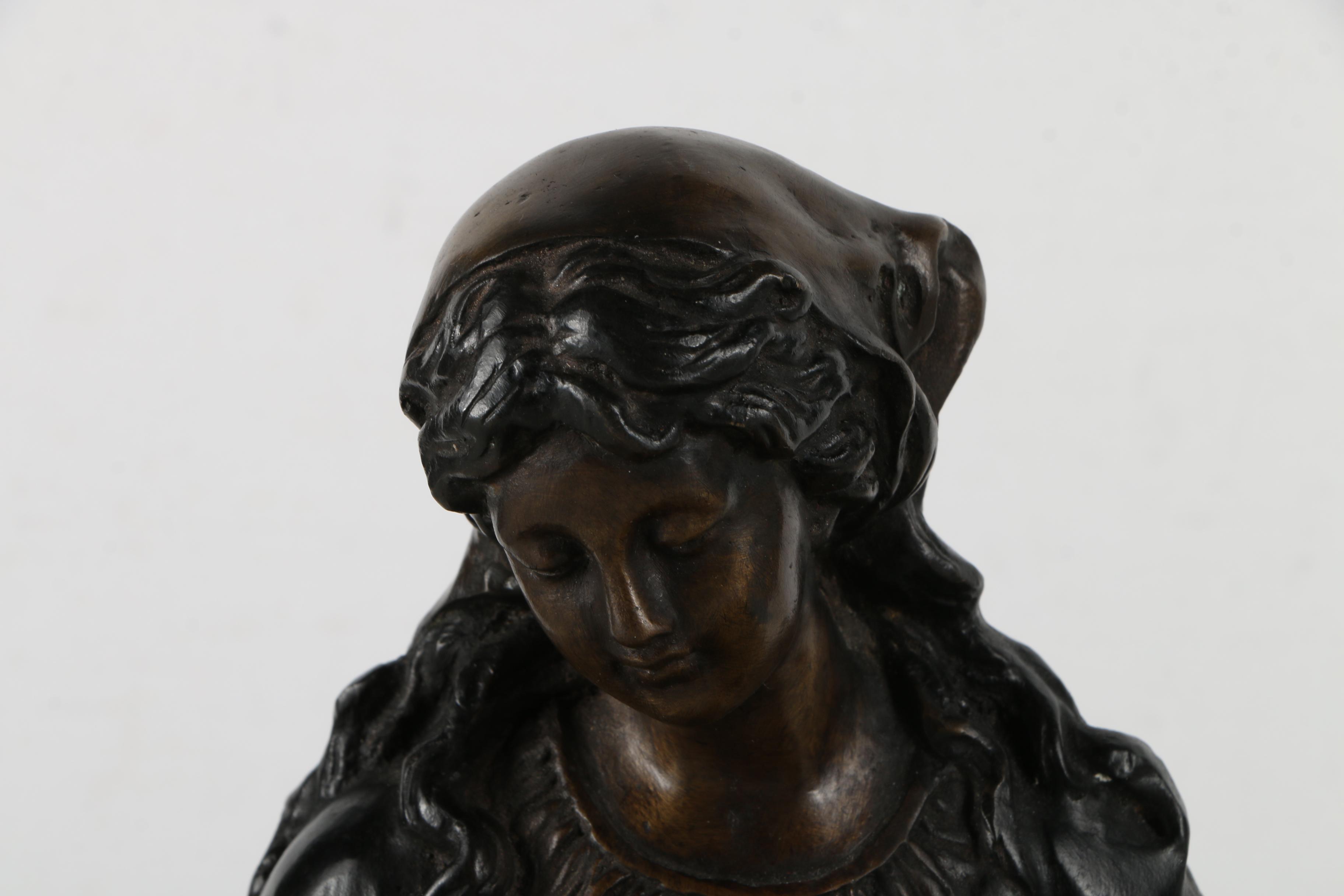Brass Sculpture of a Woman and a Boy