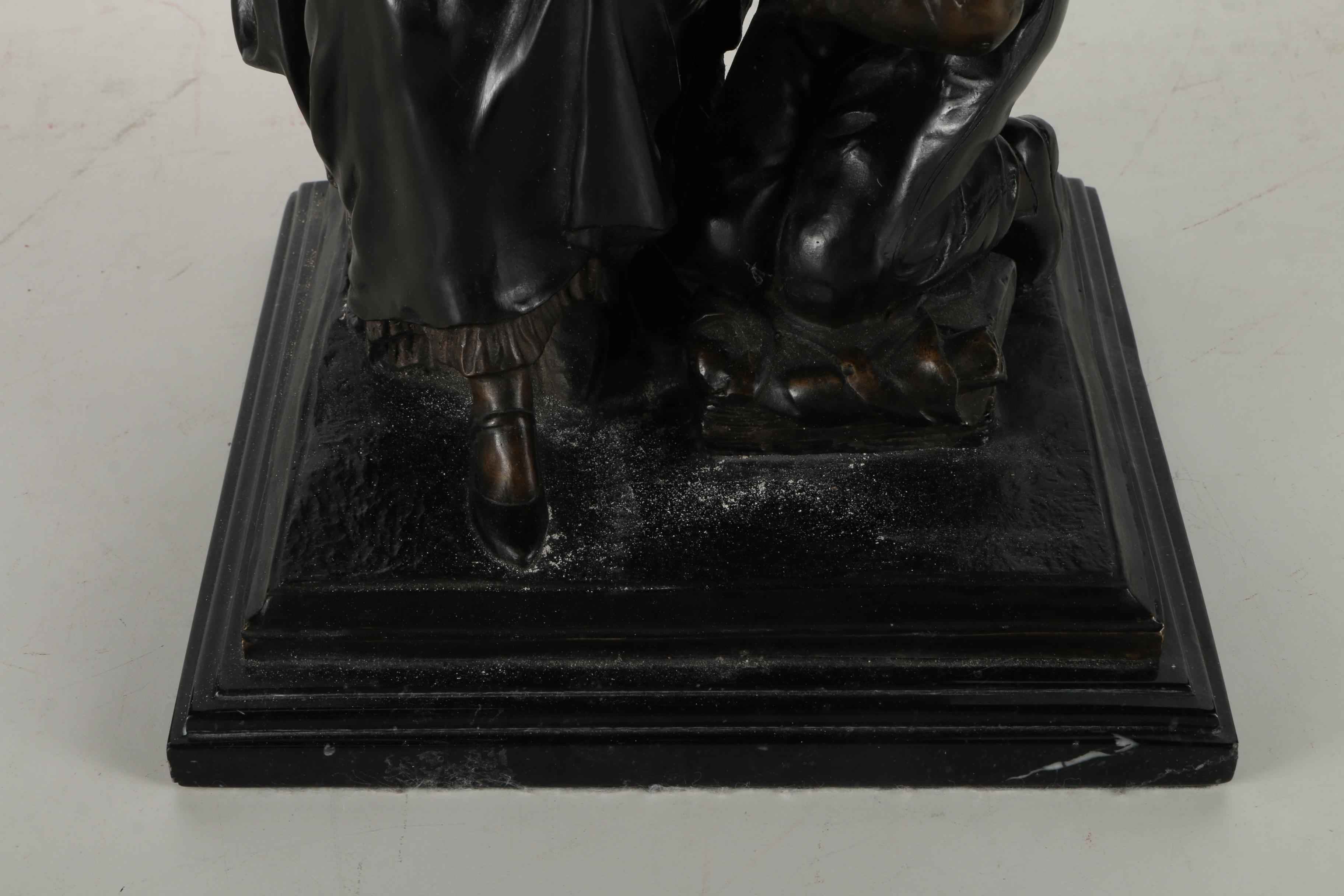Brass Sculpture of a Woman and a Boy