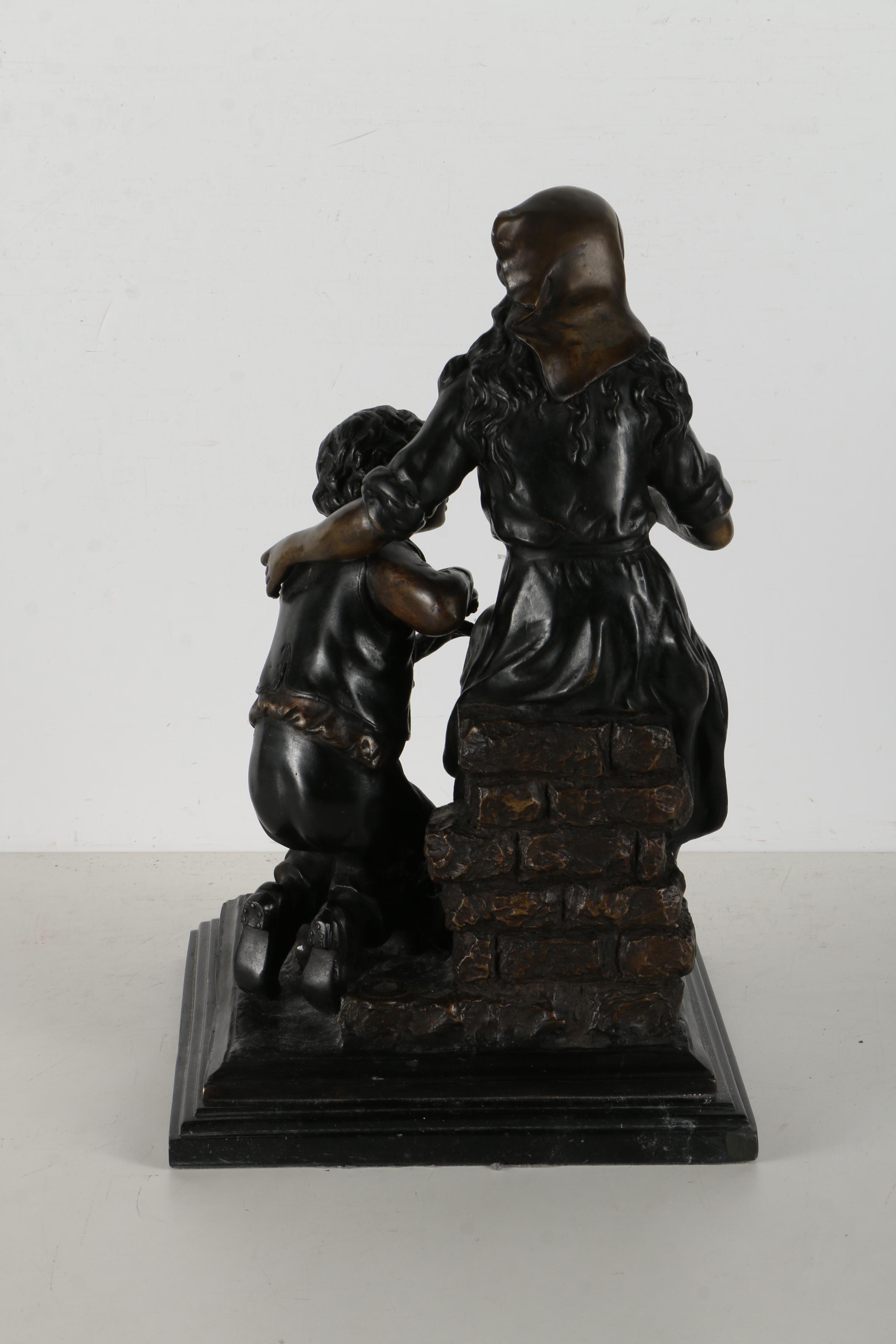 Brass Sculpture of a Woman and a Boy