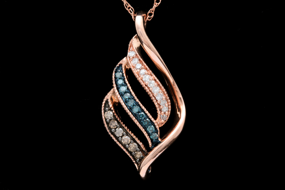10K Rose Gold Tri-Color Diamond Pendant Necklace