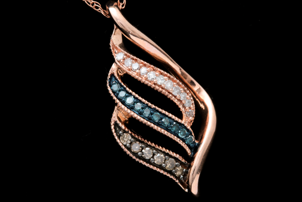 10K Rose Gold Tri-Color Diamond Pendant Necklace