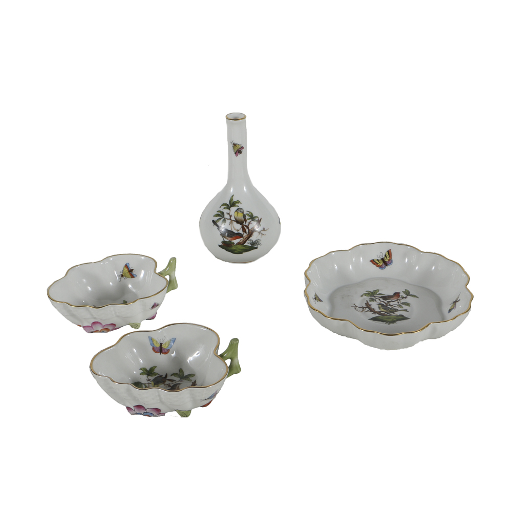 Herend "Rothschild Bird" Candy Dish, Vase and Nut Bowls