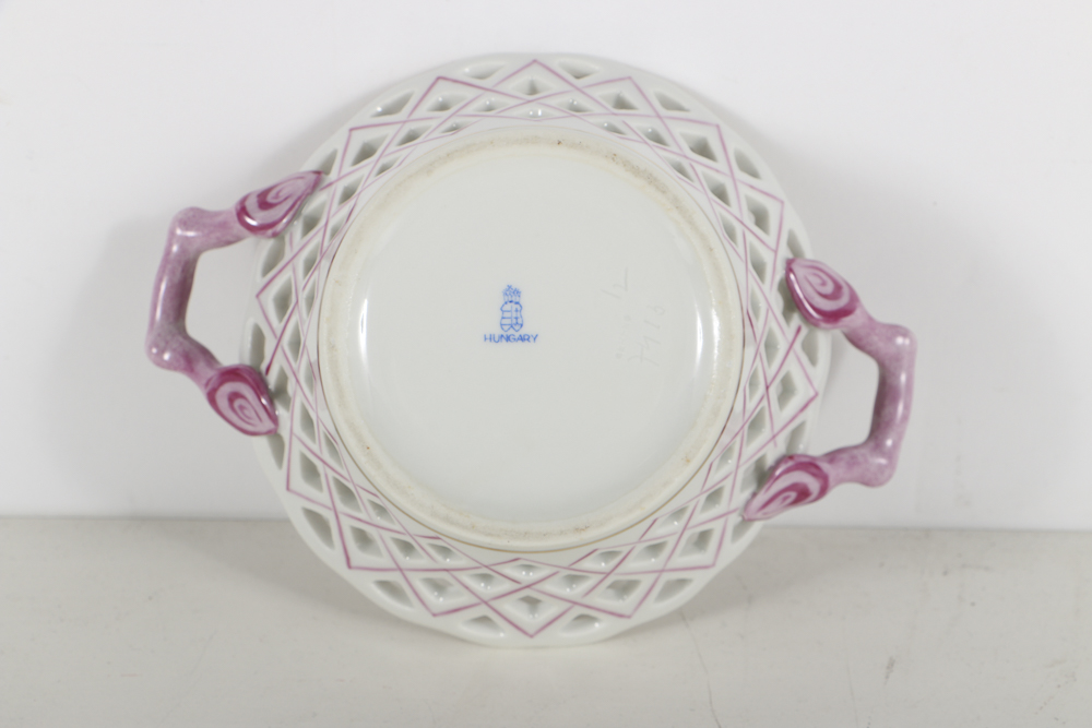 Three Herend Porcelain Open Weave and Lattice Bowls