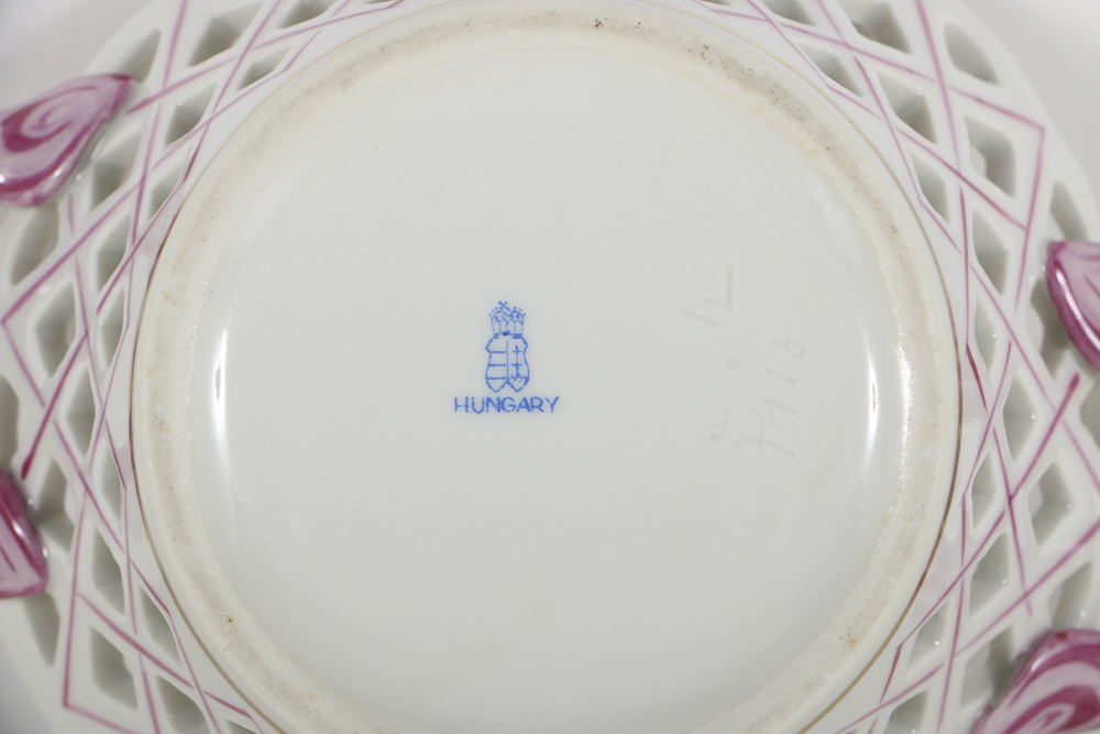 Three Herend Porcelain Open Weave and Lattice Bowls