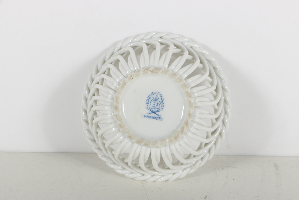 Three Herend Porcelain Open Weave and Lattice Bowls