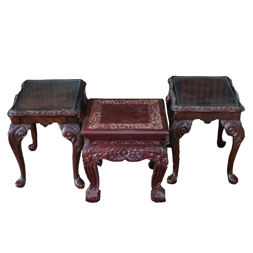 Three Hand Carved Chinese Side Tables