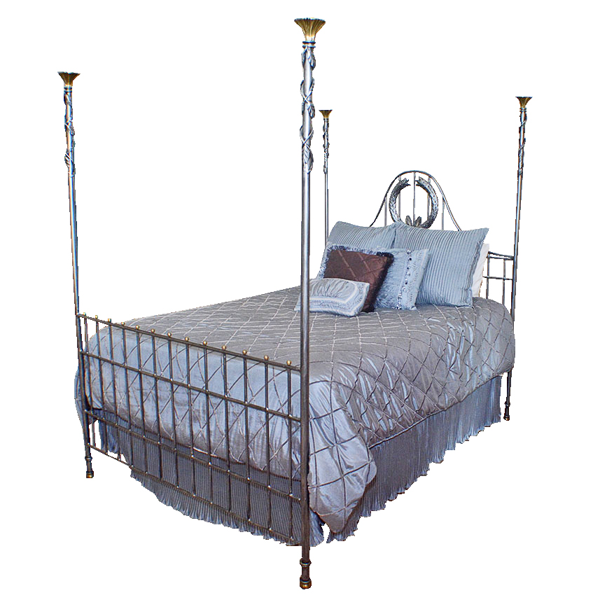 Louis XVI Inspired Queen Size Metal Bed Frame With Bedding